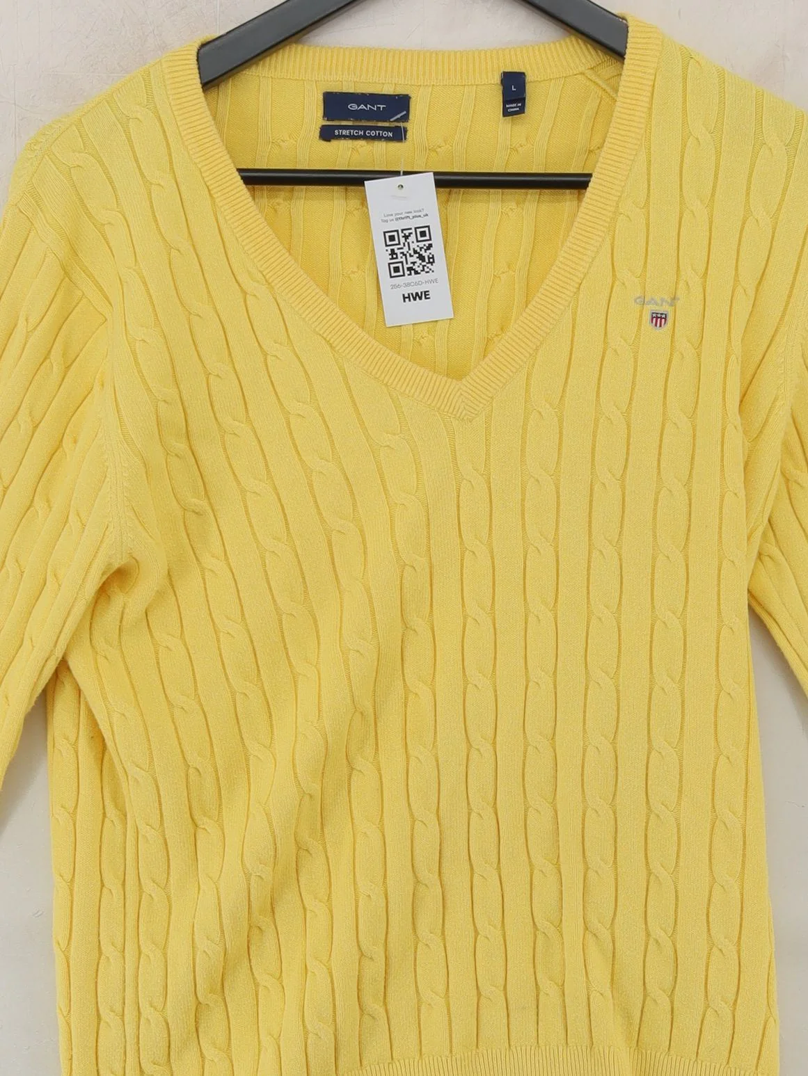 Gant Men's Jumper L Yellow Cotton with Polyamide V-Neck Pullover - Image 3