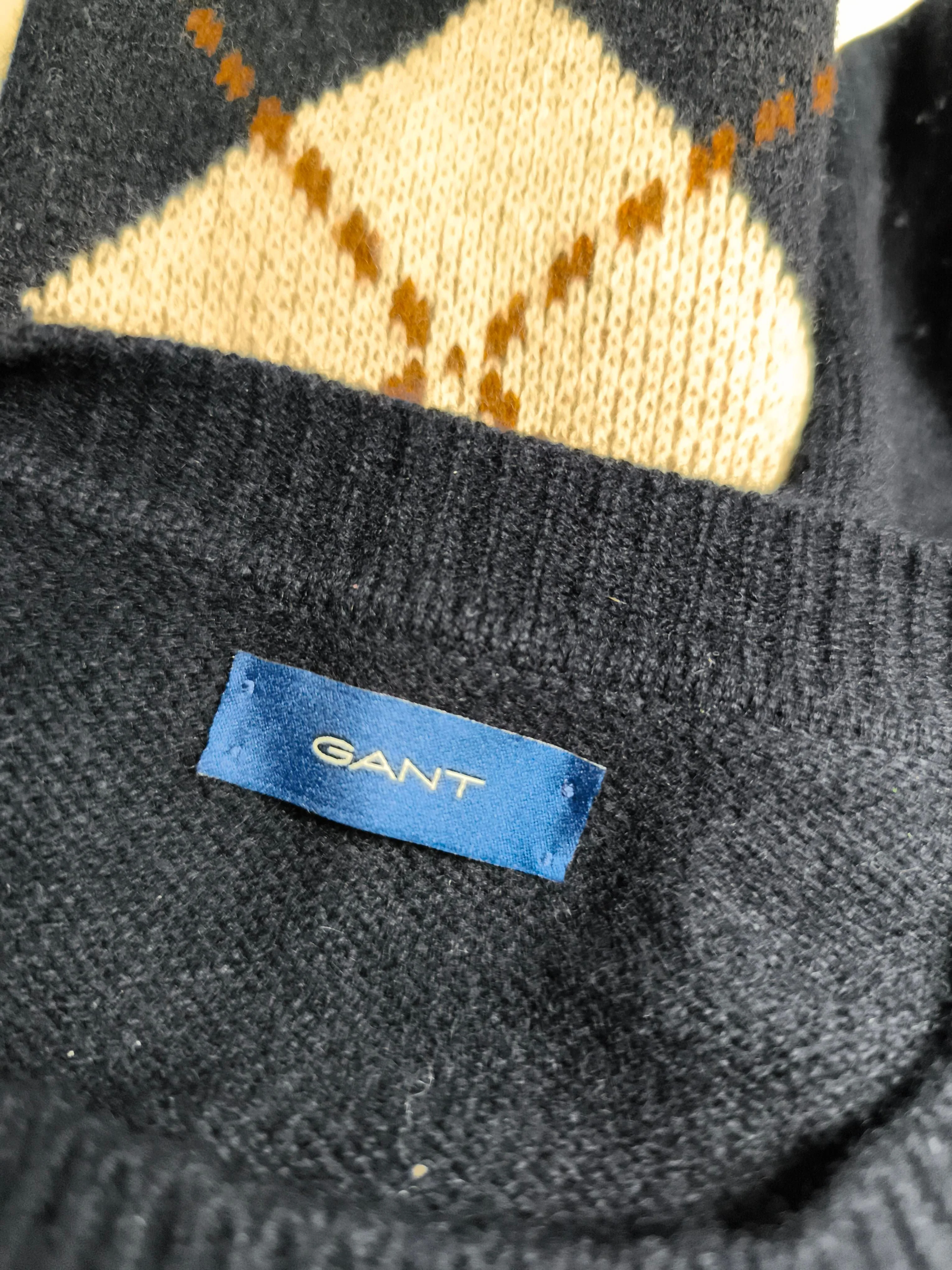 Gant Men's Jumper S Blue Argyle 100% Wool Crew Neck Pullover - Image 6