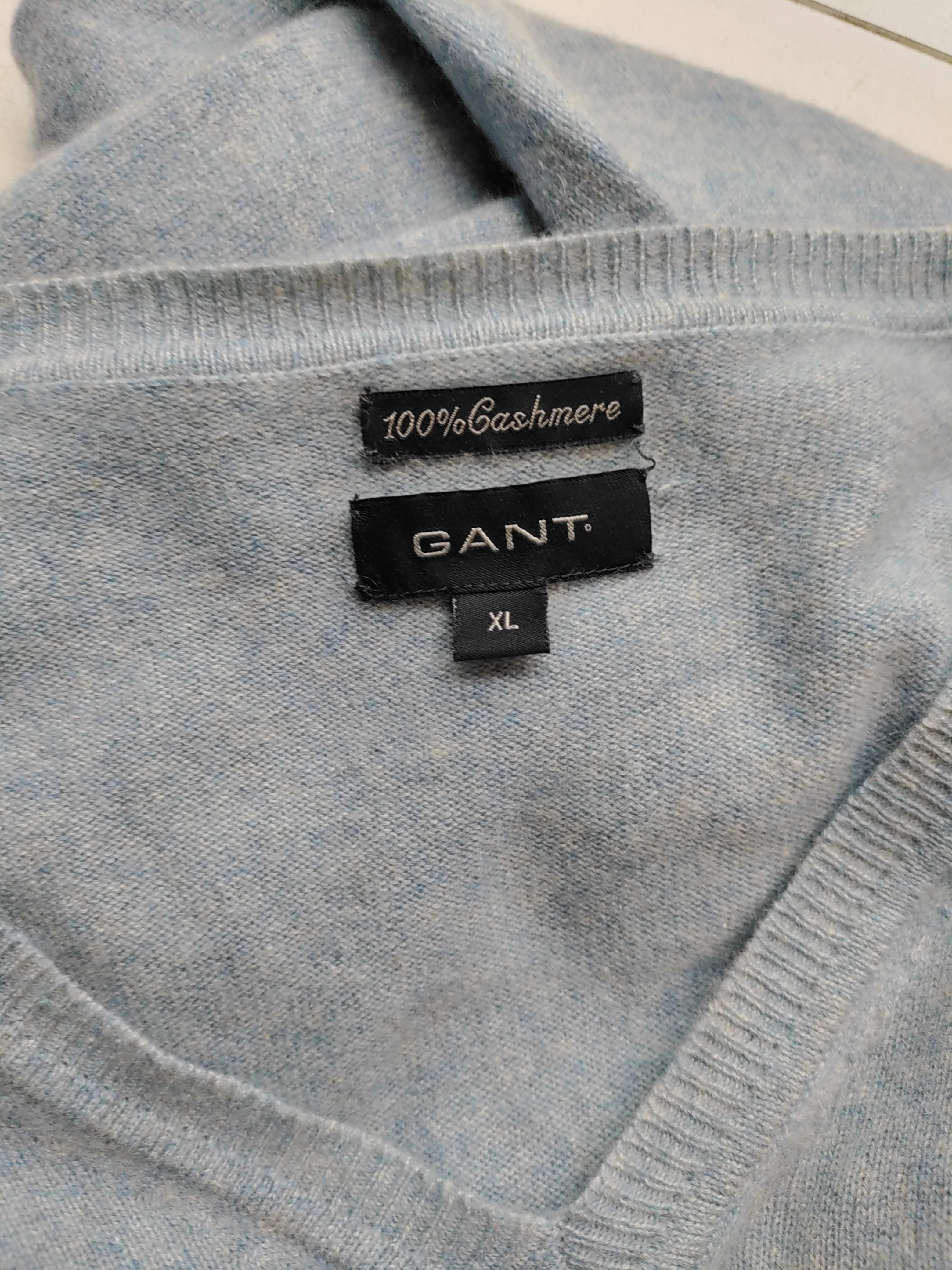 Gant Men's Jumper XXL Blue 100% Cashmere V-Neck Pullover - Image 6