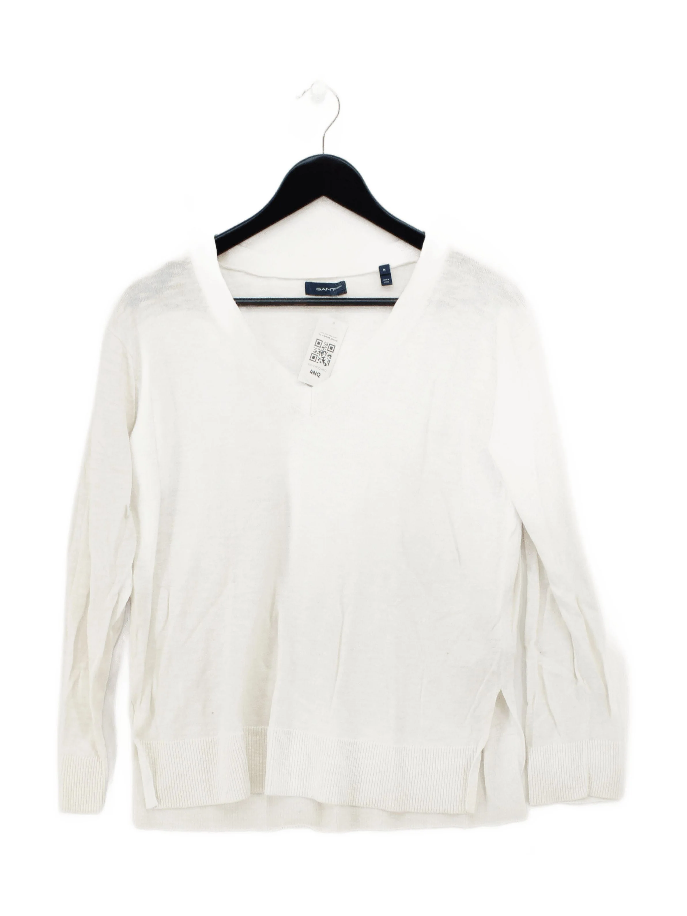 Gant Women's Jumper M Cream Linen with Cotton V-Neck Pullover