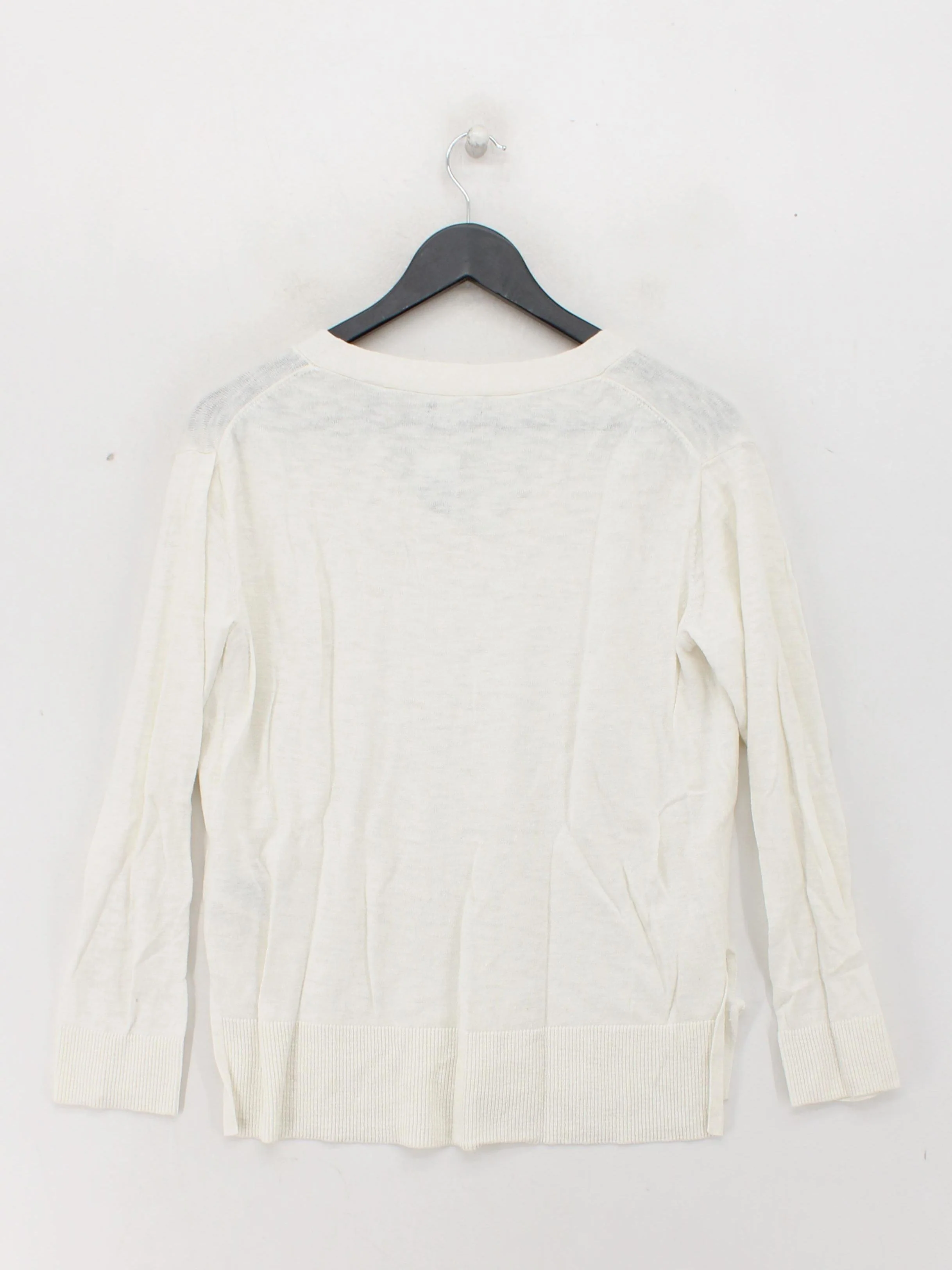 Gant Women's Jumper M Cream Linen with Cotton V-Neck Pullover - Image 2