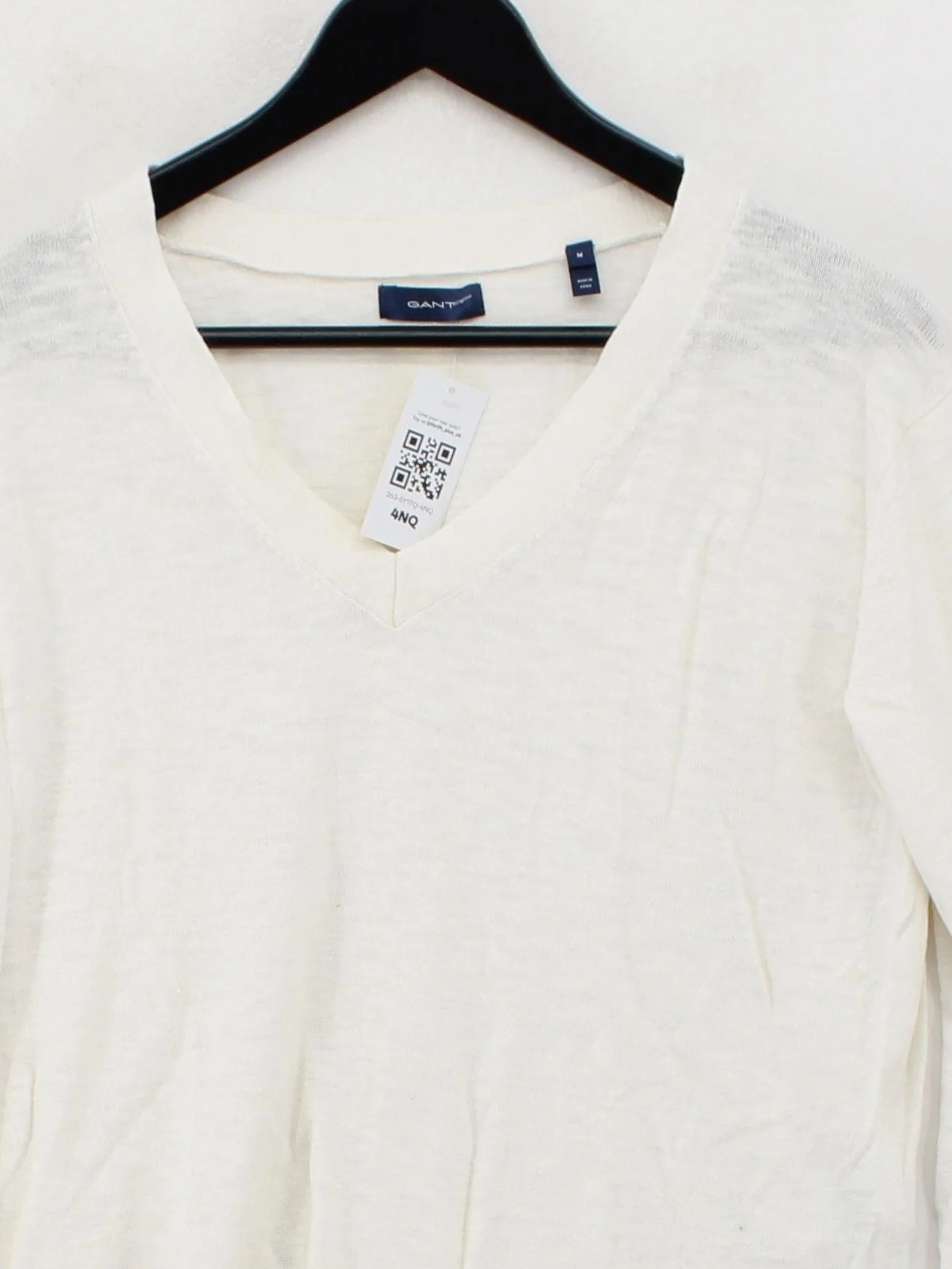 Gant Women's Jumper M Cream Linen with Cotton V-Neck Pullover - Image 3