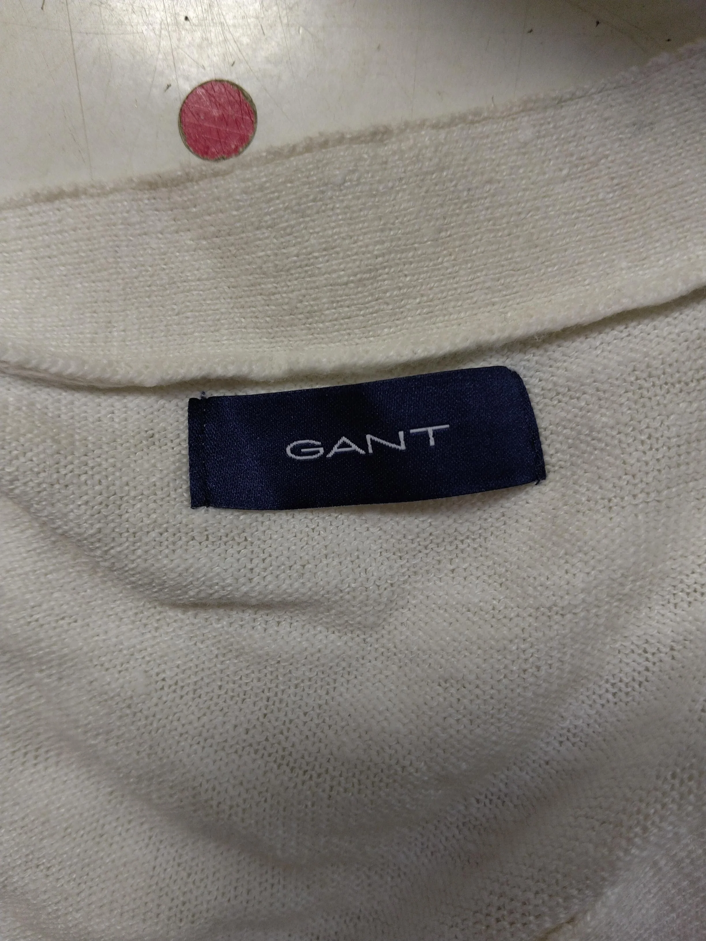 Gant Women's Jumper M Cream Linen with Cotton V-Neck Pullover - Image 5