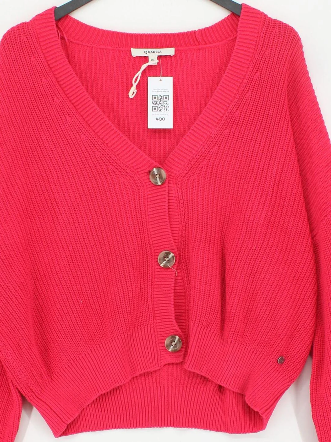 Garcia Women's Cardigan XL Red 100% Cotton V-Neck Cardigan - Image 3