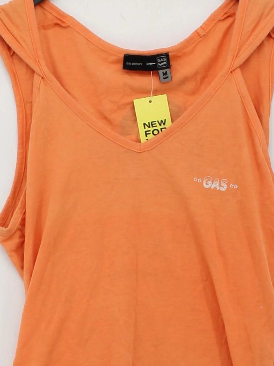 Gas Women's T-Shirt M Orange Graphic 100% Cotton Sleeveless V-Neck Basic - Image 3