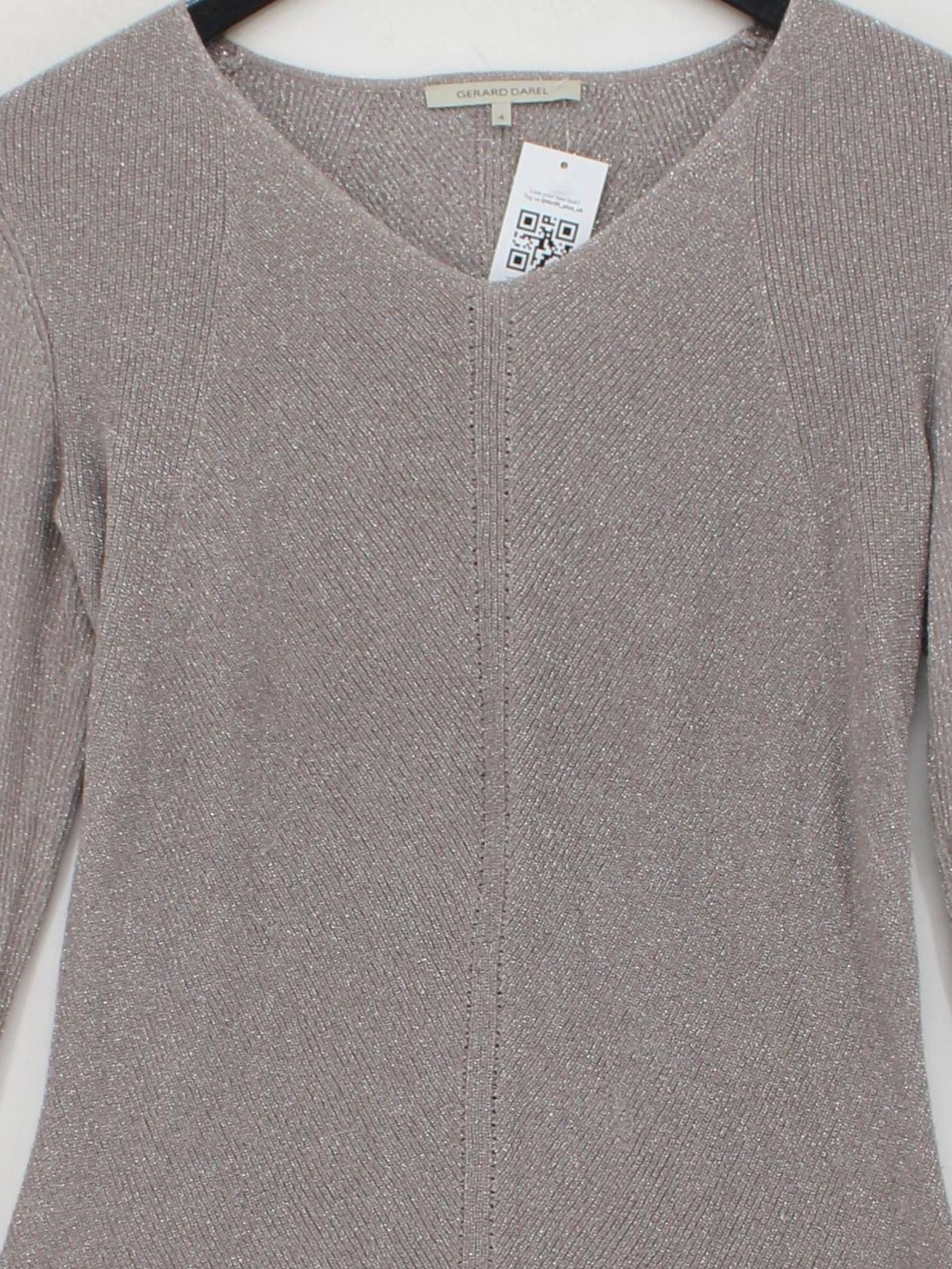 Gerard Darel Women's Top L Grey Viscose with Other Long Sleeve V-Neck Basic - Image 3