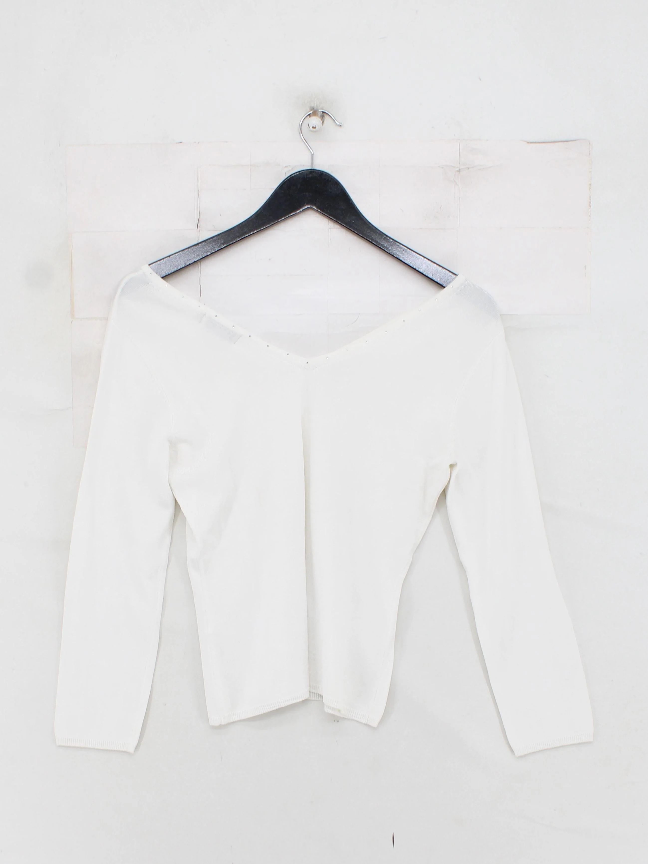 Gerard Darel Women's Top S White Viscose with Polyamide Long Sleeve V-Neck Basic - Image 2