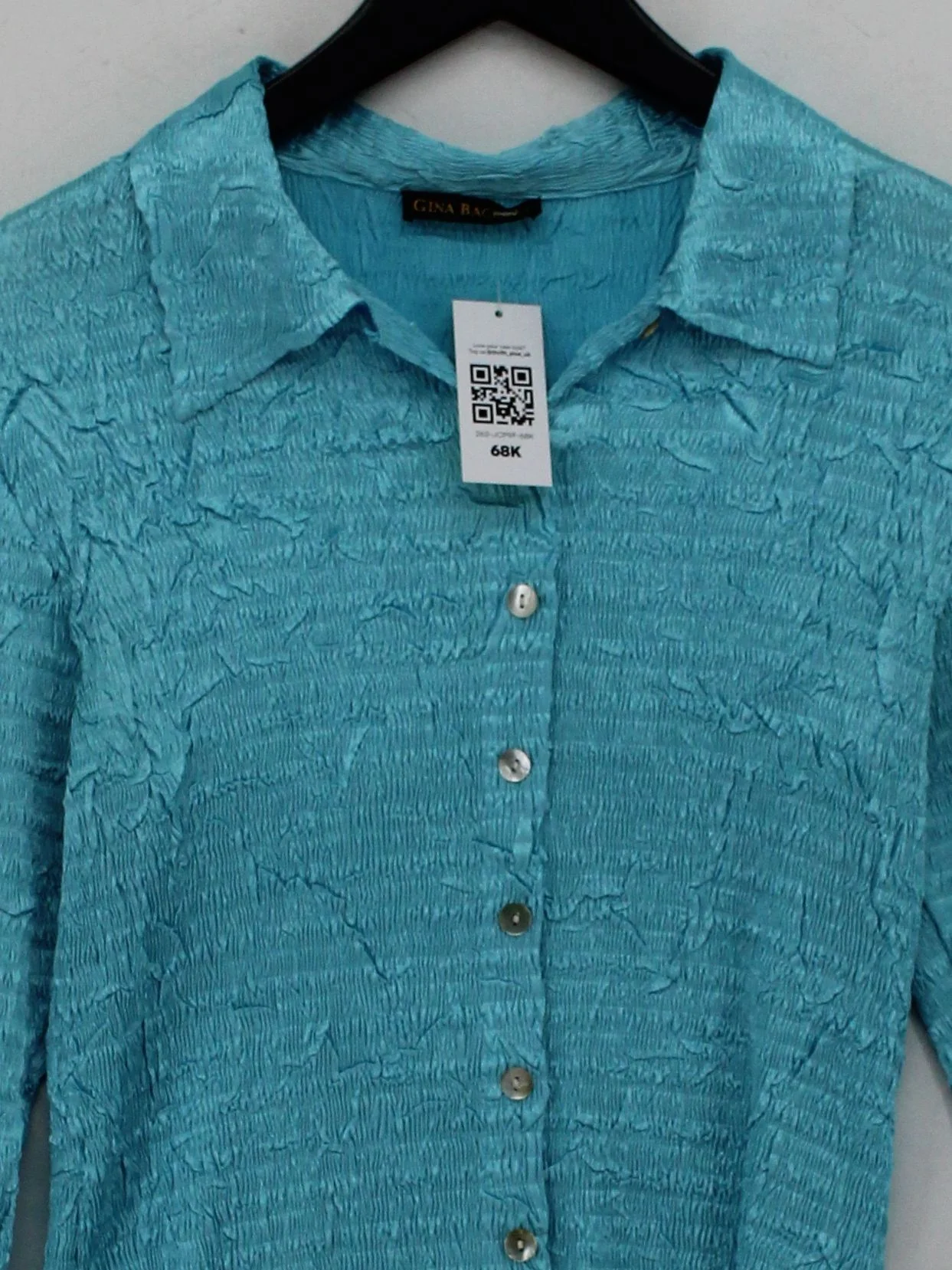 Gina Bacconi Women's Shirt M Blue 100% Other 3/4 Sleeve Collared Basic - Image 3