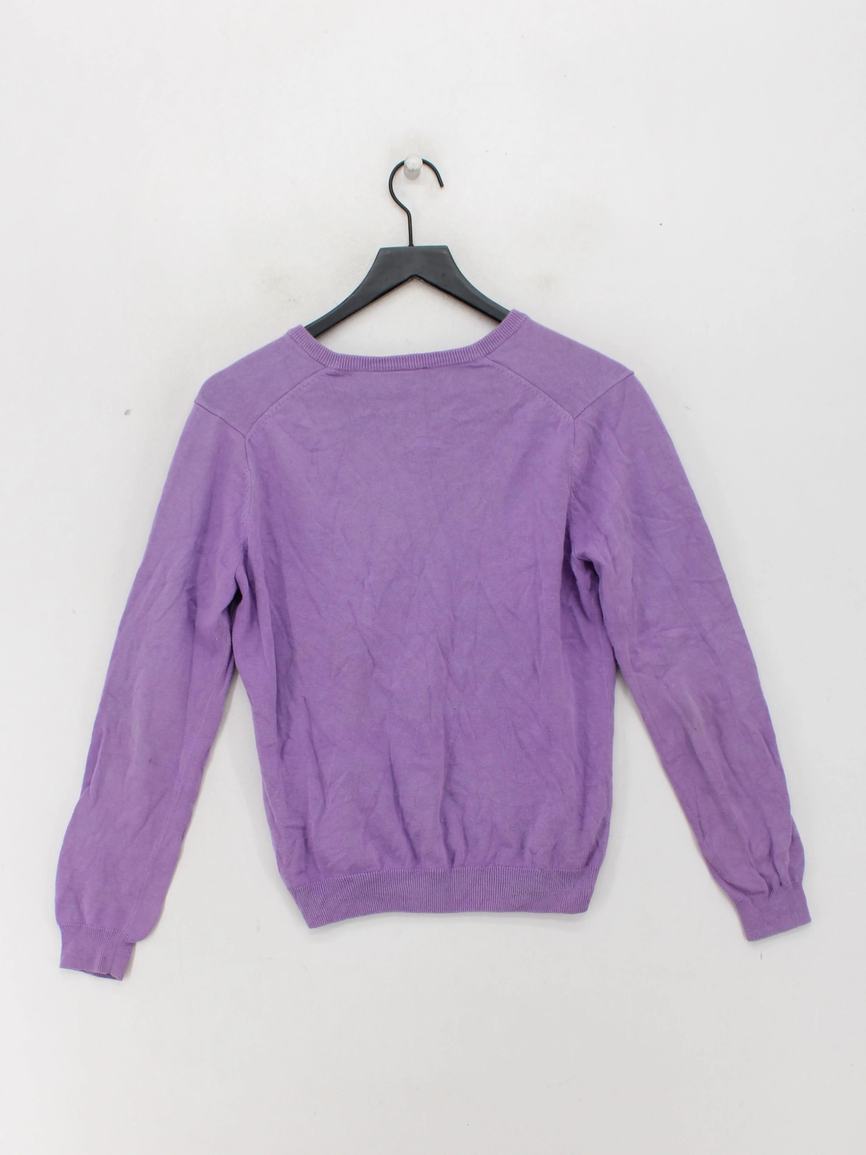 Glenmuir Men's Jumper M Purple 100% Cotton V-Neck Pullover - Image 2