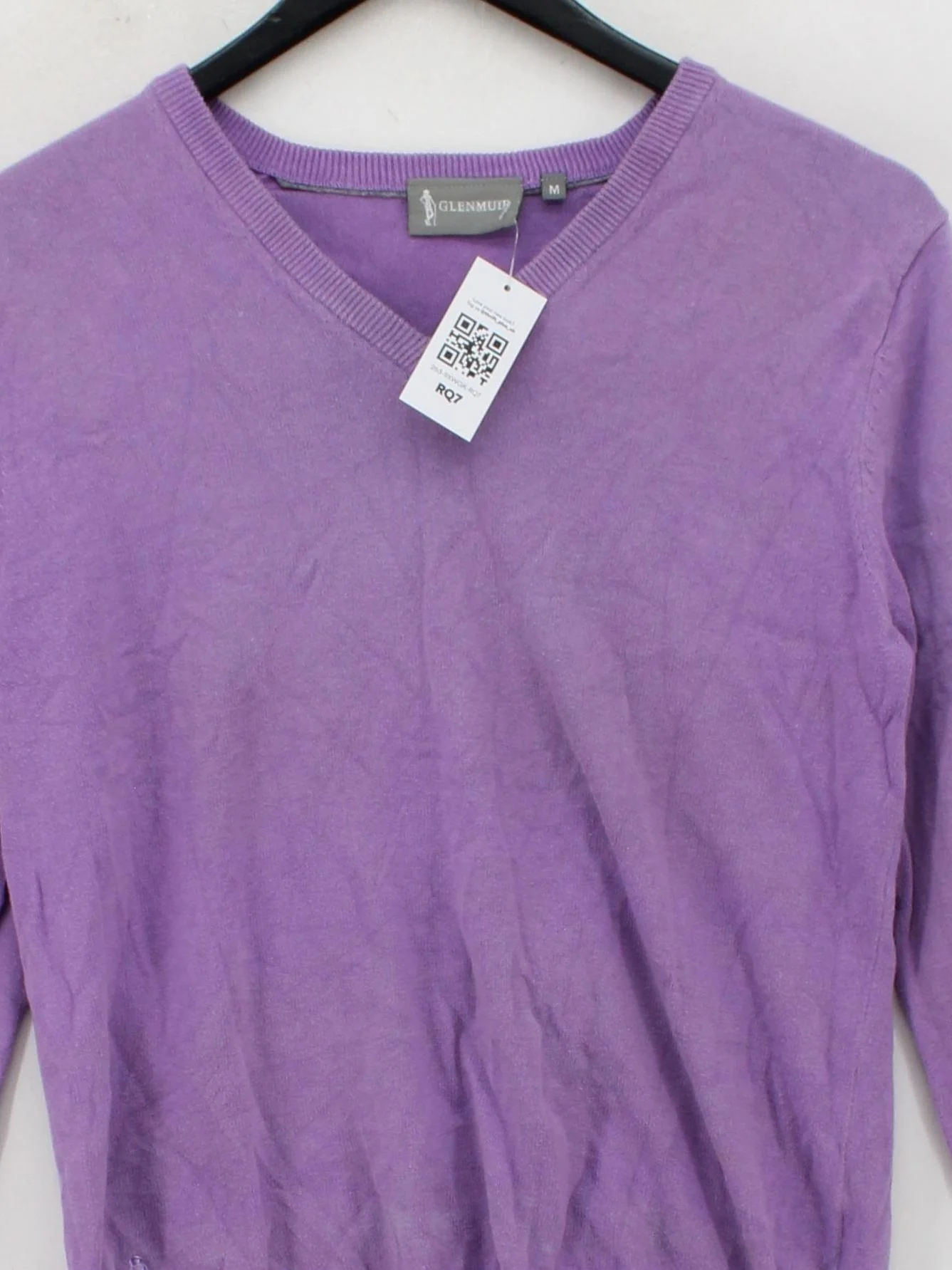 Glenmuir Men's Jumper M Purple 100% Cotton V-Neck Pullover - Image 3