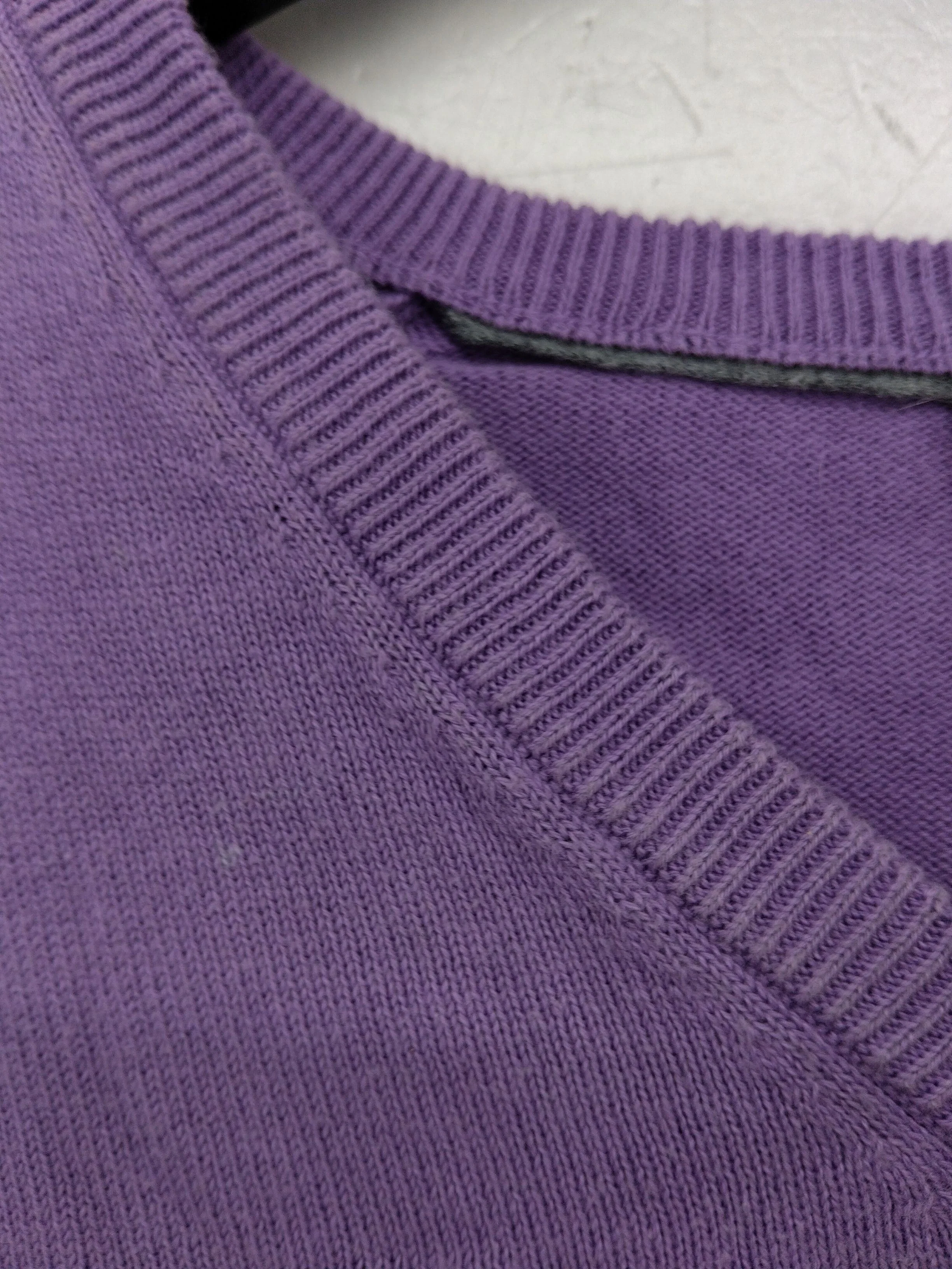 Glenmuir Men's Jumper M Purple 100% Cotton V-Neck Pullover - Image 6