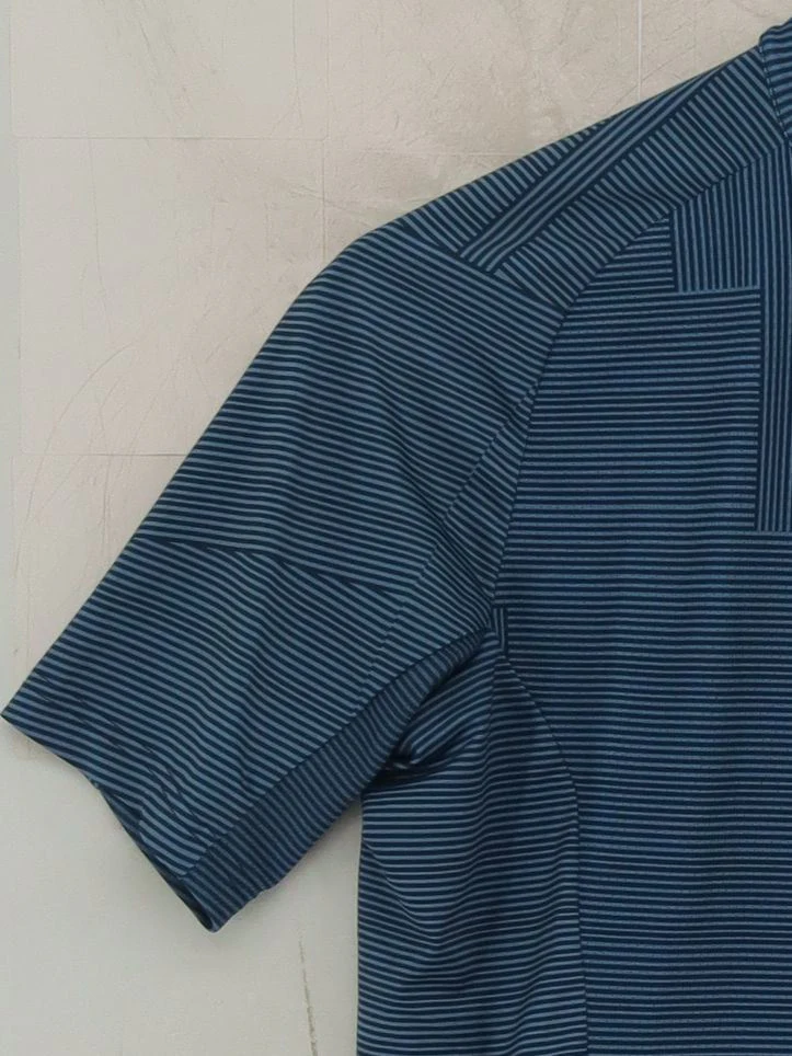 Gore Men's T-Shirt M Blue Striped Polyester with Elastane Crew Neck Basic - Image 4