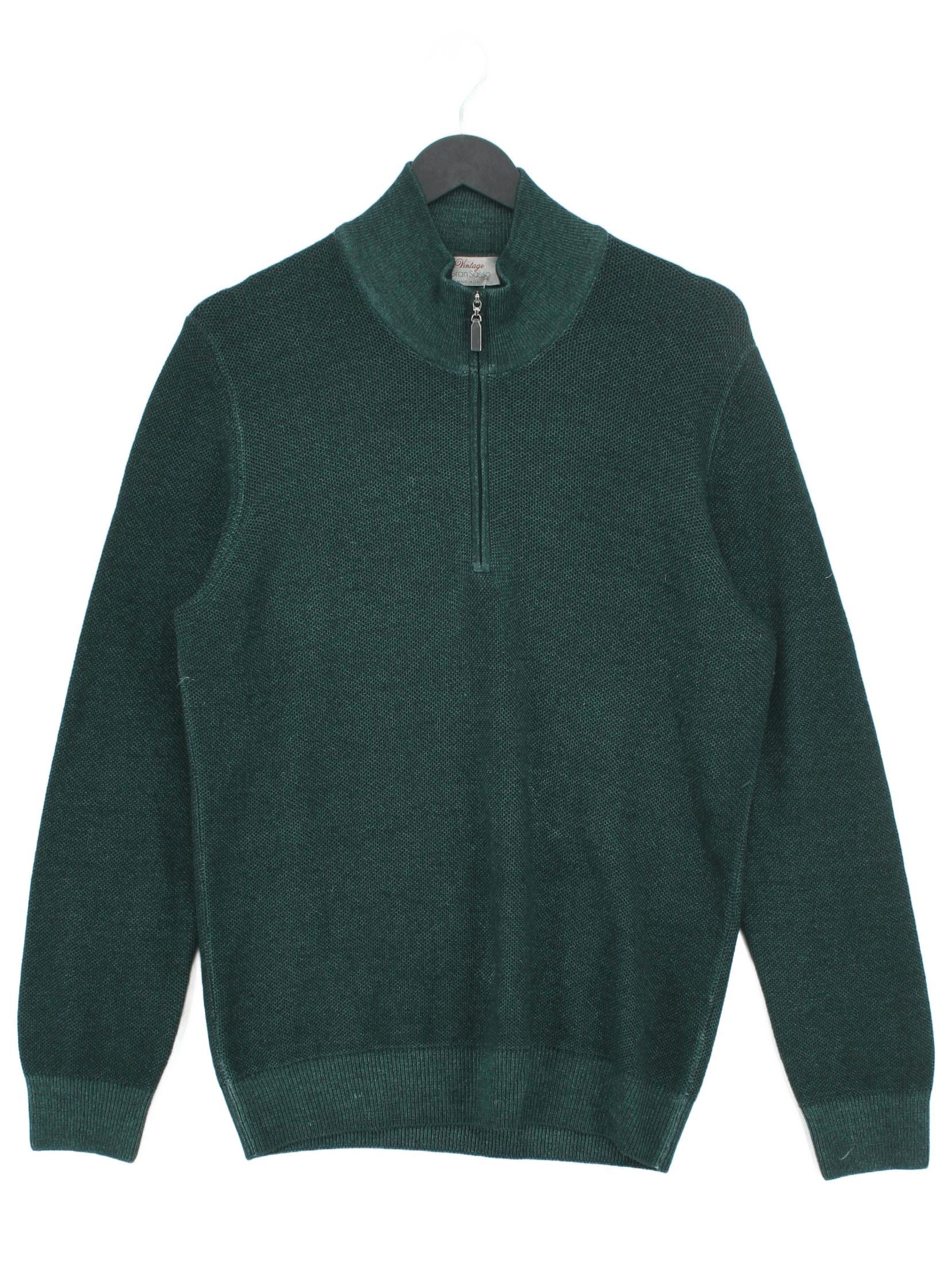 Gran Sasso Men's Jumper Chest: 40 in Green 100% Wool Mock Neck Pullover