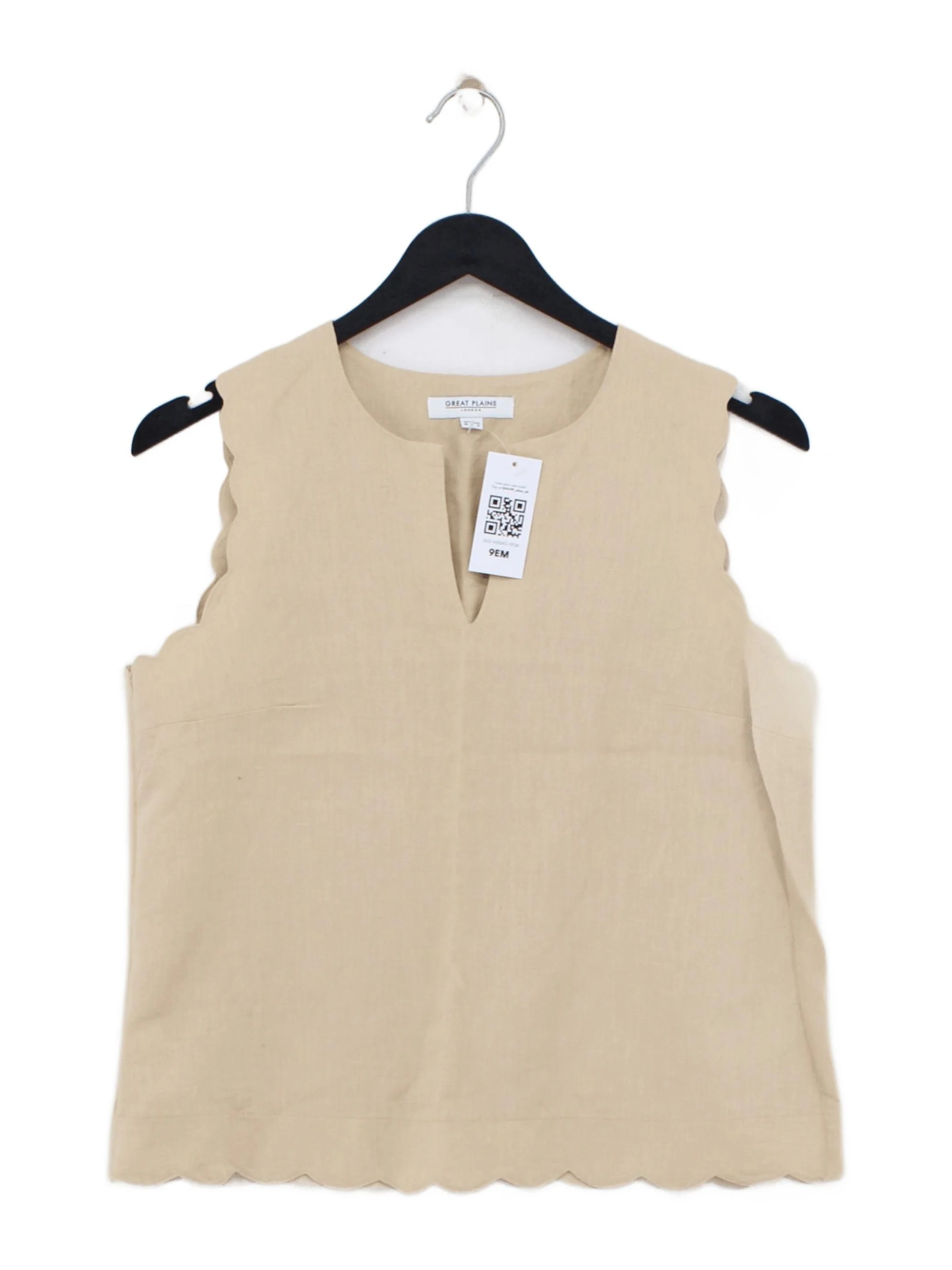 Great Plains Women's Top S Tan Linen with Cotton Sleeveless V-Neck Basic