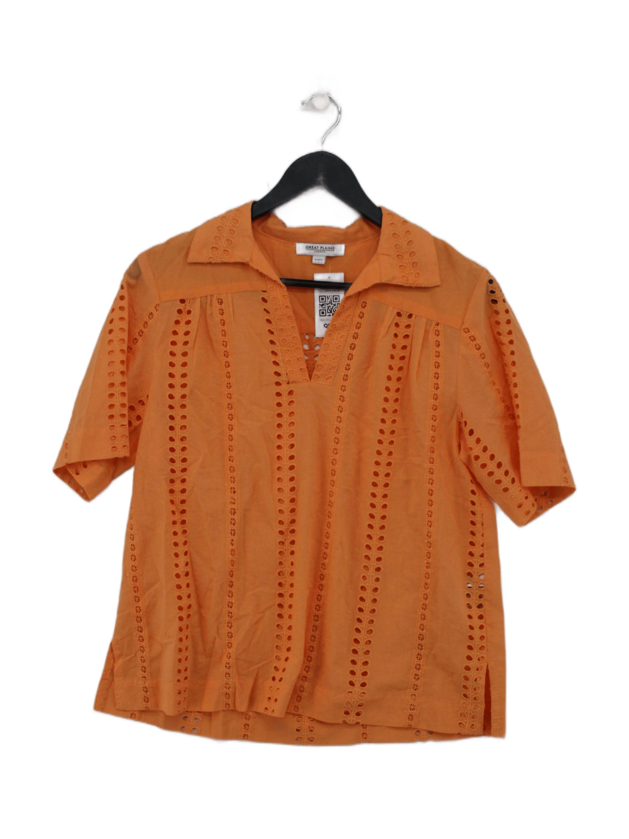 Great Plains Women's Top UK 8 Orange 100% Cotton Short Sleeve Collared Basic