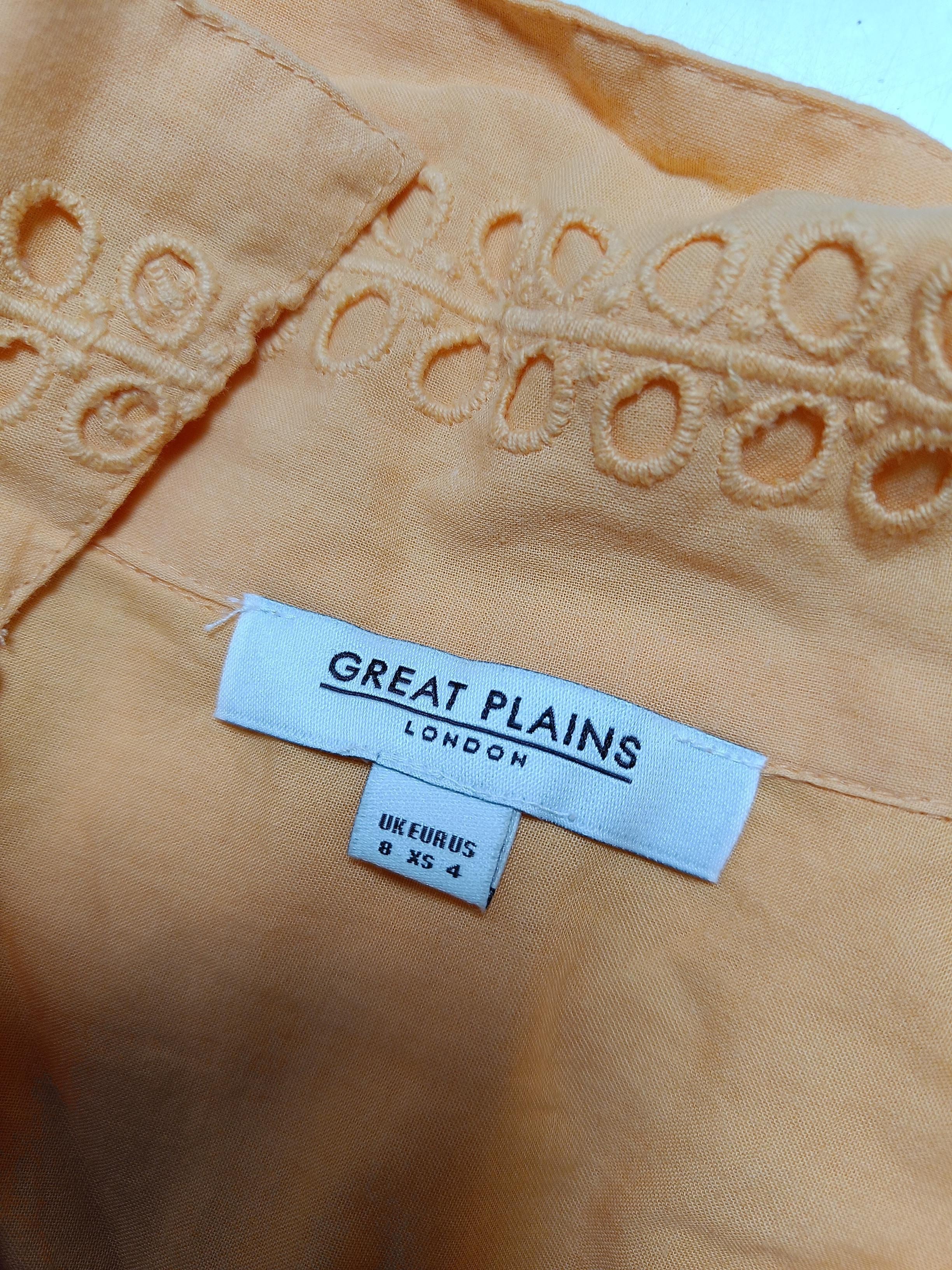 Great Plains Women's Top UK 8 Orange 100% Cotton Short Sleeve Collared Basic - Image 5
