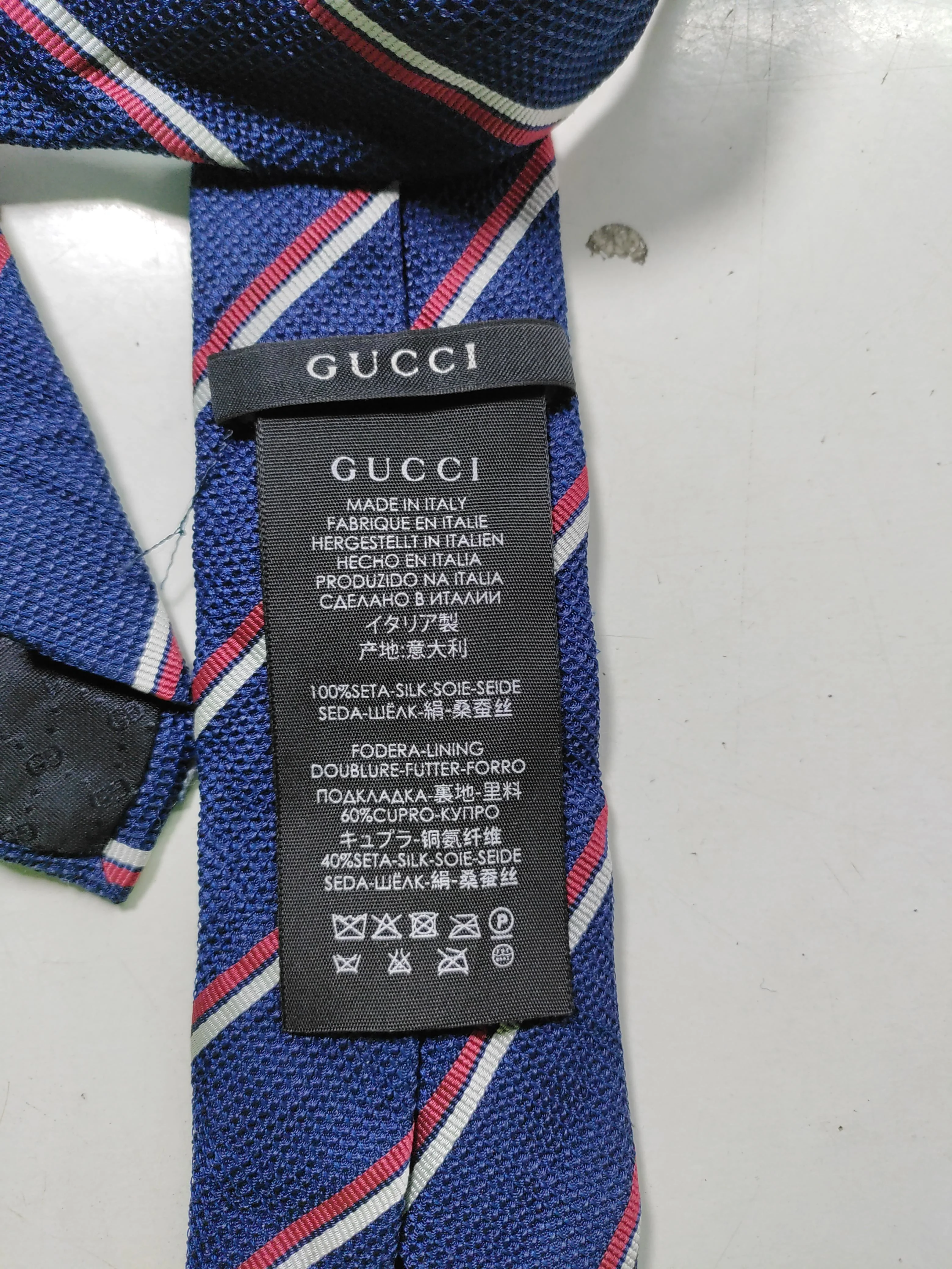 Gucci Men's Tie Blue Striped 100% Silk - Image 8