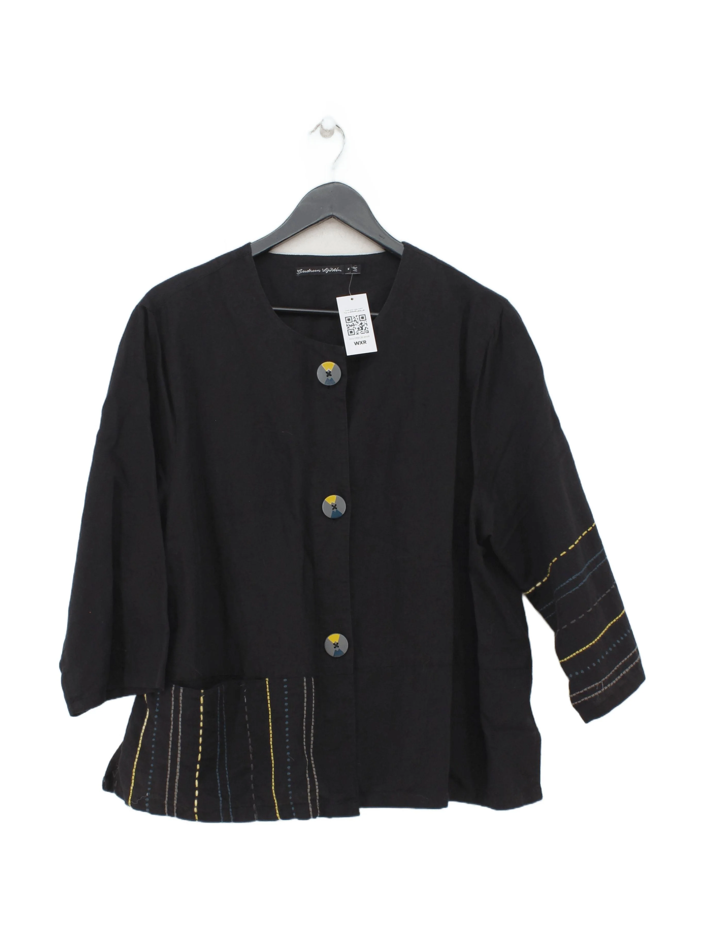 Gudrun Sjöden Women's Blouse M Black 100% Linen 3/4 Sleeve Round Neck Basic
