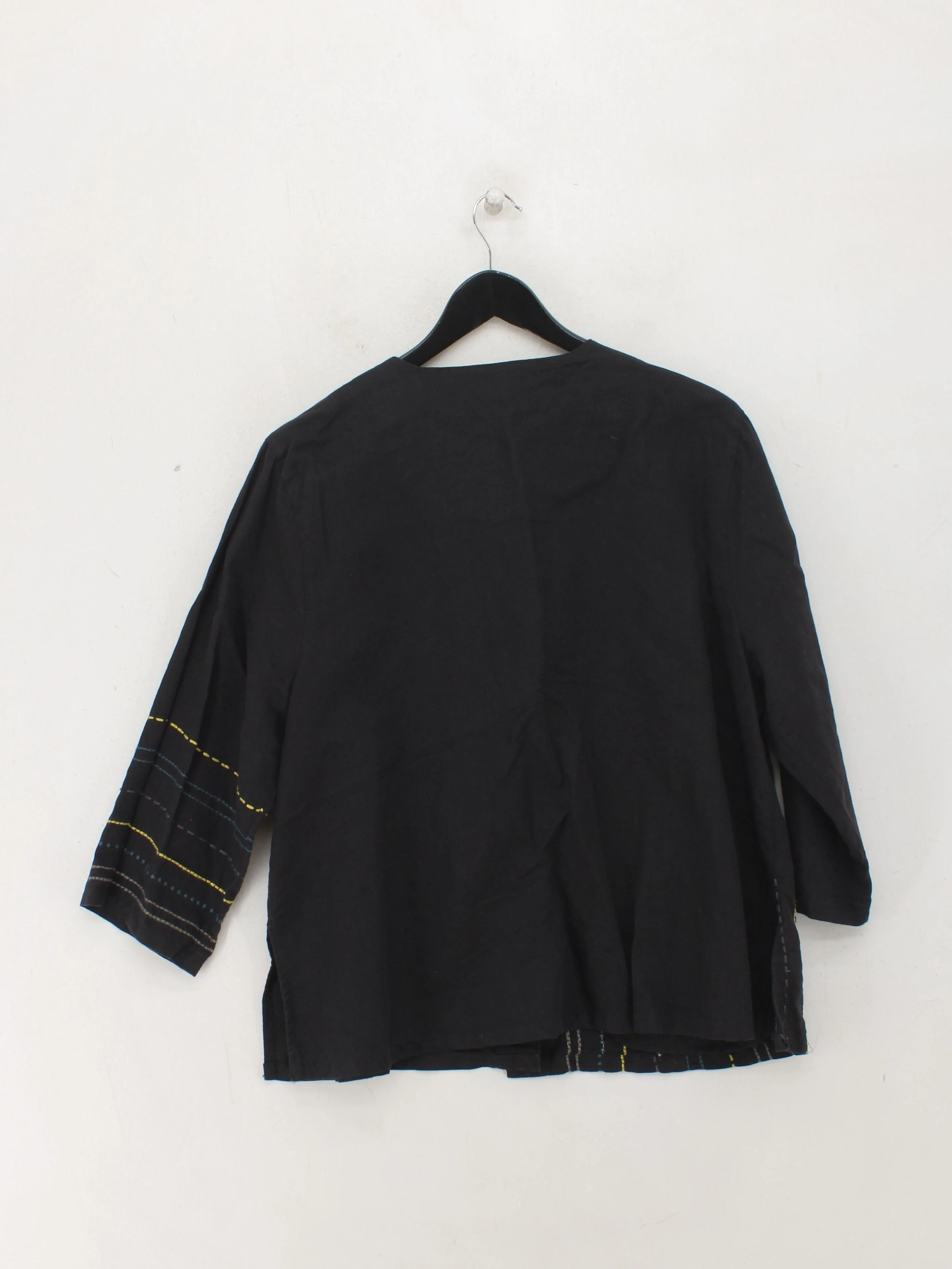 Gudrun Sjöden Women's Blouse M Black 100% Linen 3/4 Sleeve Round Neck Basic - Image 2