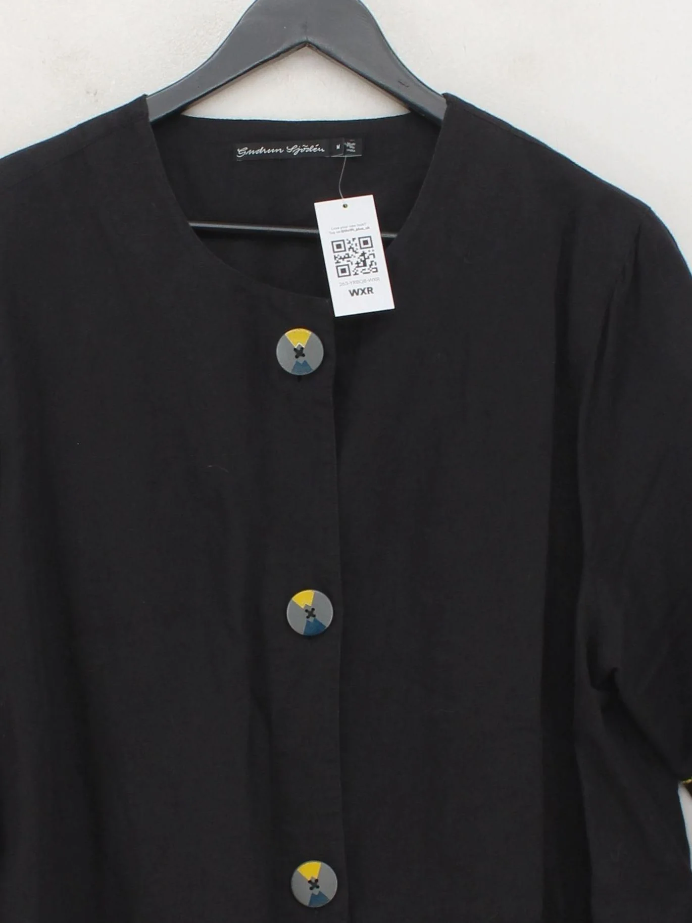 Gudrun Sjöden Women's Blouse M Black 100% Linen 3/4 Sleeve Round Neck Basic - Image 3