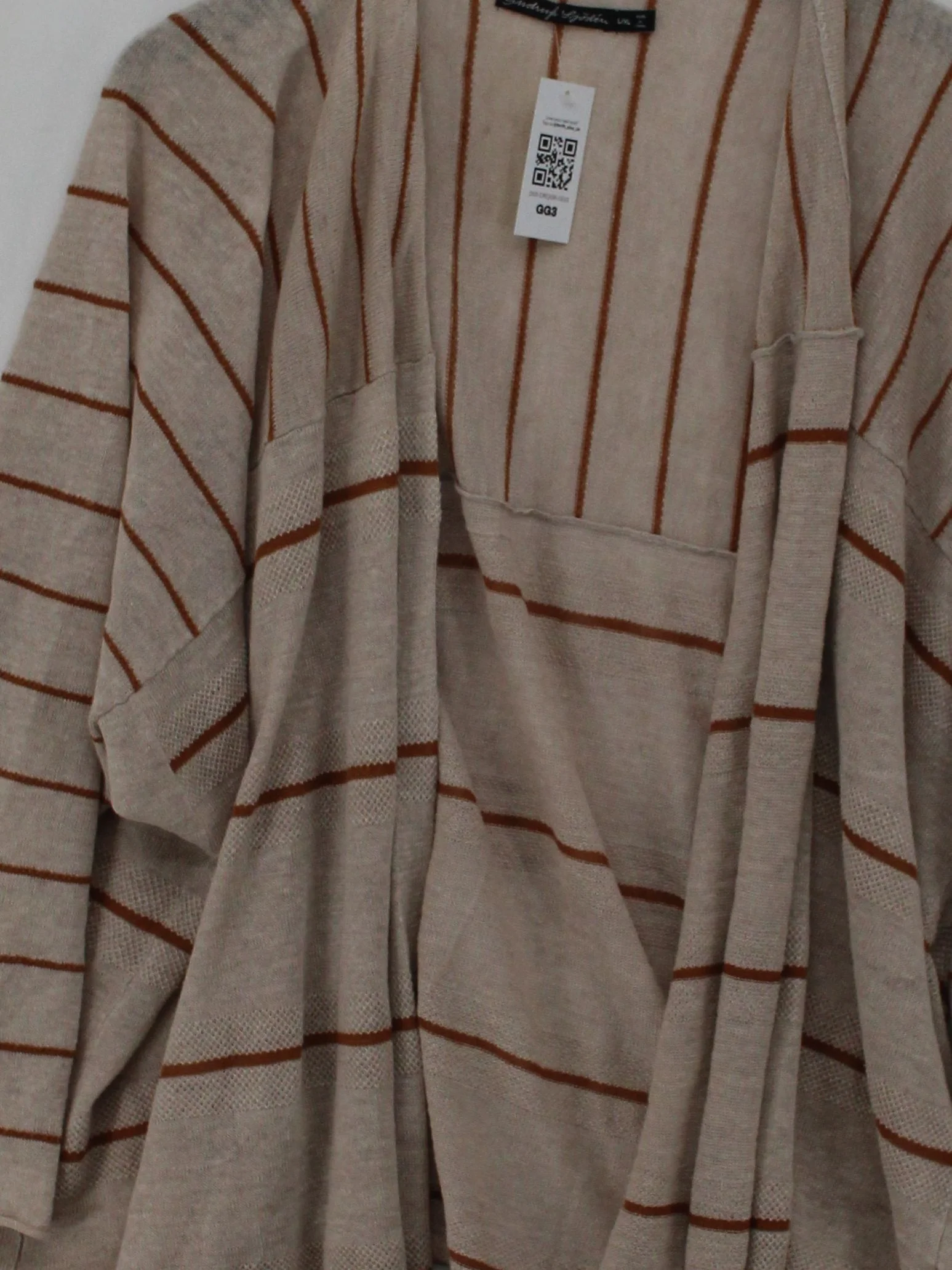 Gudrun Sjöden Women's Cardigan L Cream Striped 100% Linen Mock Neck Cardigan - Image 3