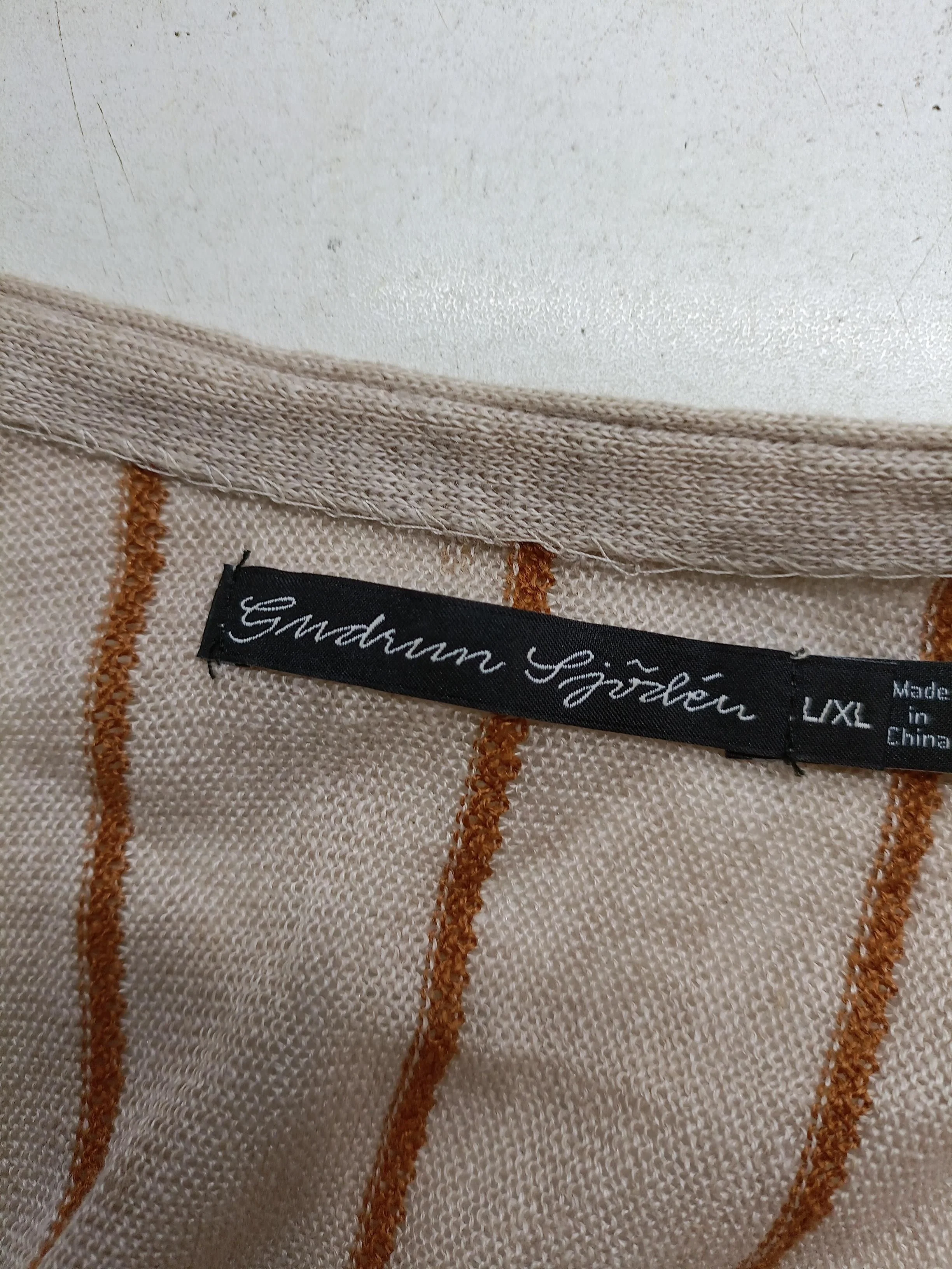 Gudrun Sjöden Women's Cardigan L Cream Striped 100% Linen Mock Neck Cardigan - Image 6
