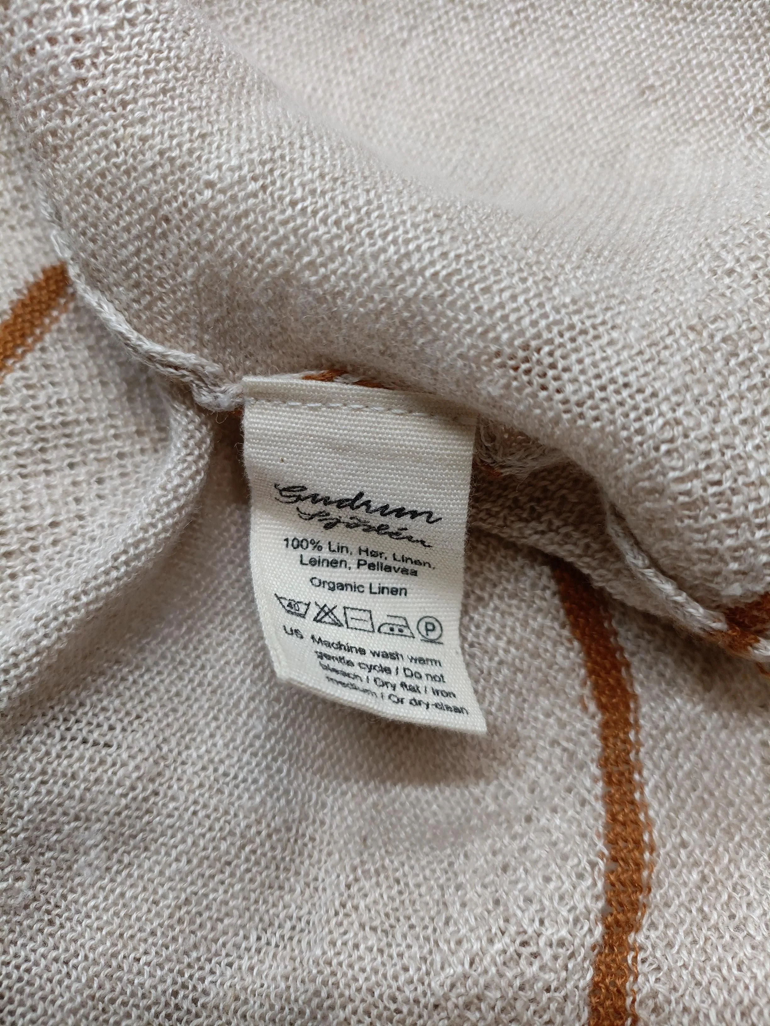 Gudrun Sjöden Women's Cardigan L Cream Striped 100% Linen Mock Neck Cardigan - Image 7