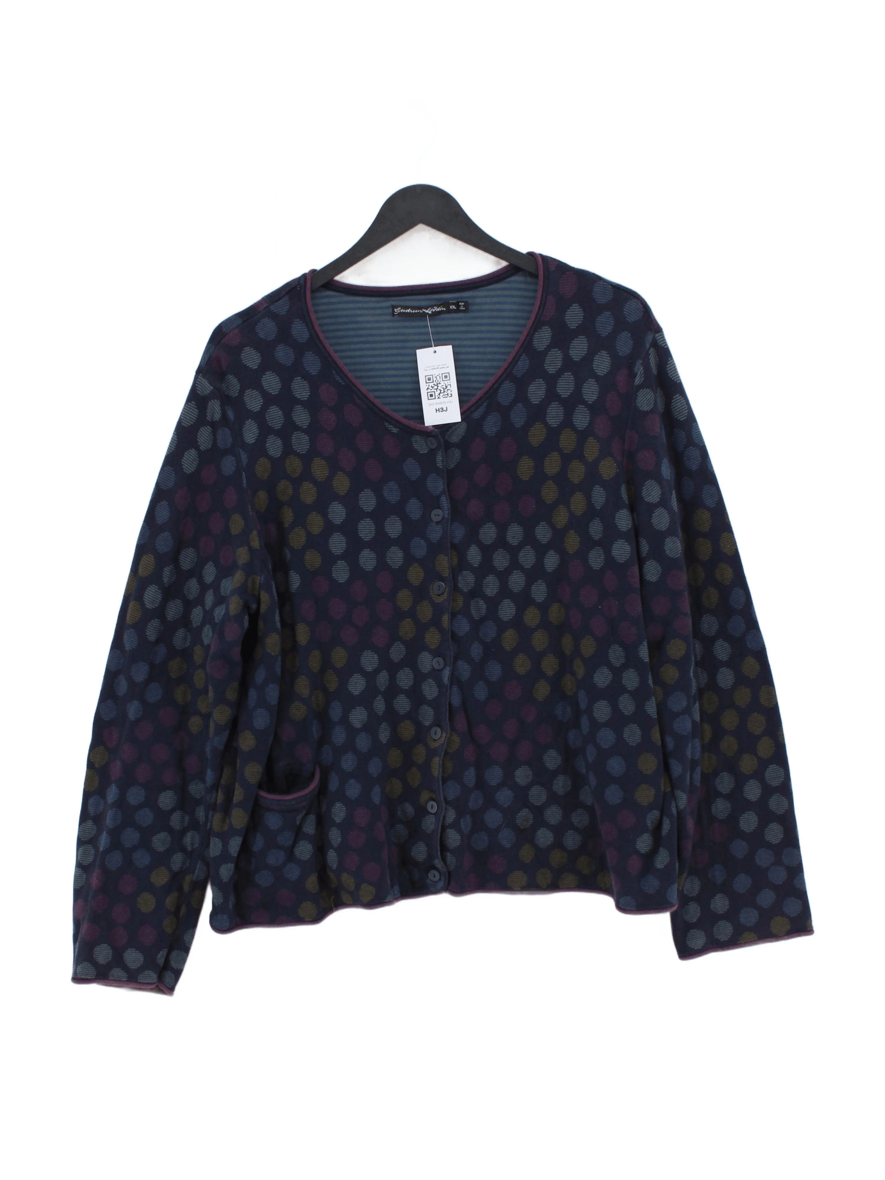 Gudrun Sjöden Women's Cardigan XXL Blue Polkadot 100% Wool V-Neck Cardigan