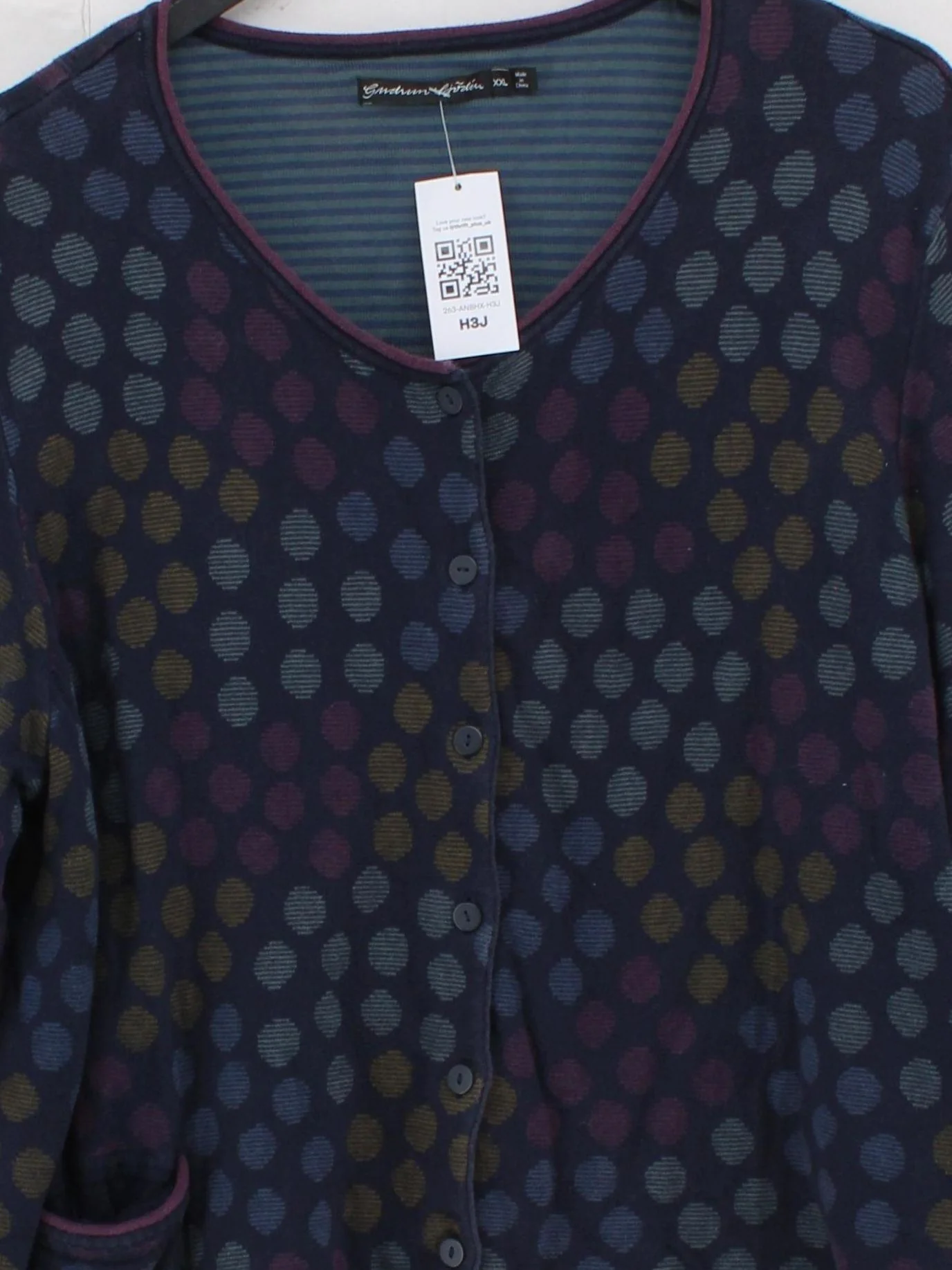 Gudrun Sjöden Women's Cardigan XXL Blue Polkadot 100% Wool V-Neck Cardigan - Image 3