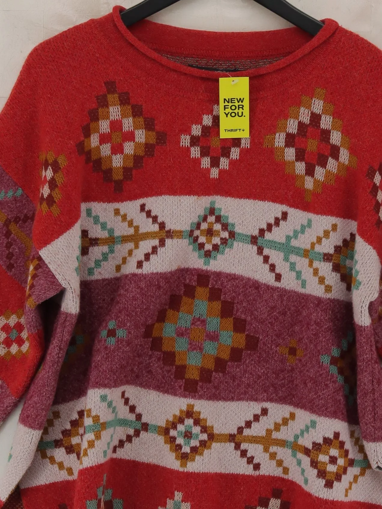 Gudrun Sjöden Women's Jumper L Red Geometric 100% Cotton Round Neck Pullover - Image 3