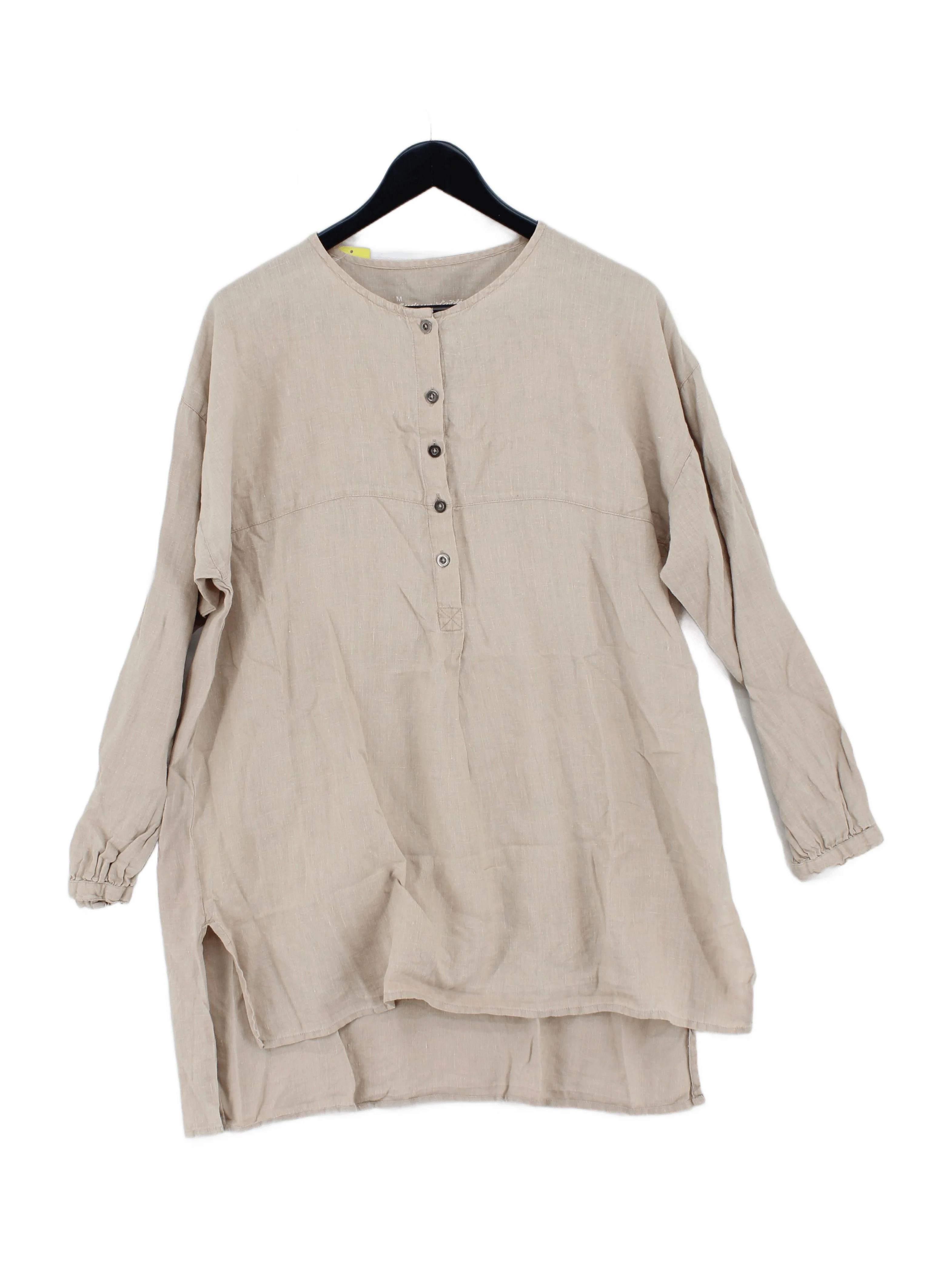 Gudrun Sjöden Women's Shirt M Tan 100% Linen Long Sleeve Round Neck Basic
