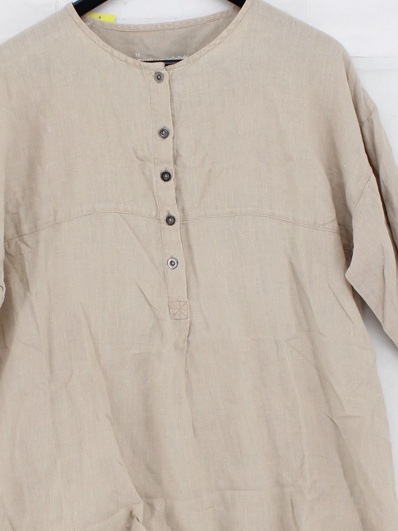 Gudrun Sjöden Women's Shirt M Tan 100% Linen Long Sleeve Round Neck Basic - Image 3