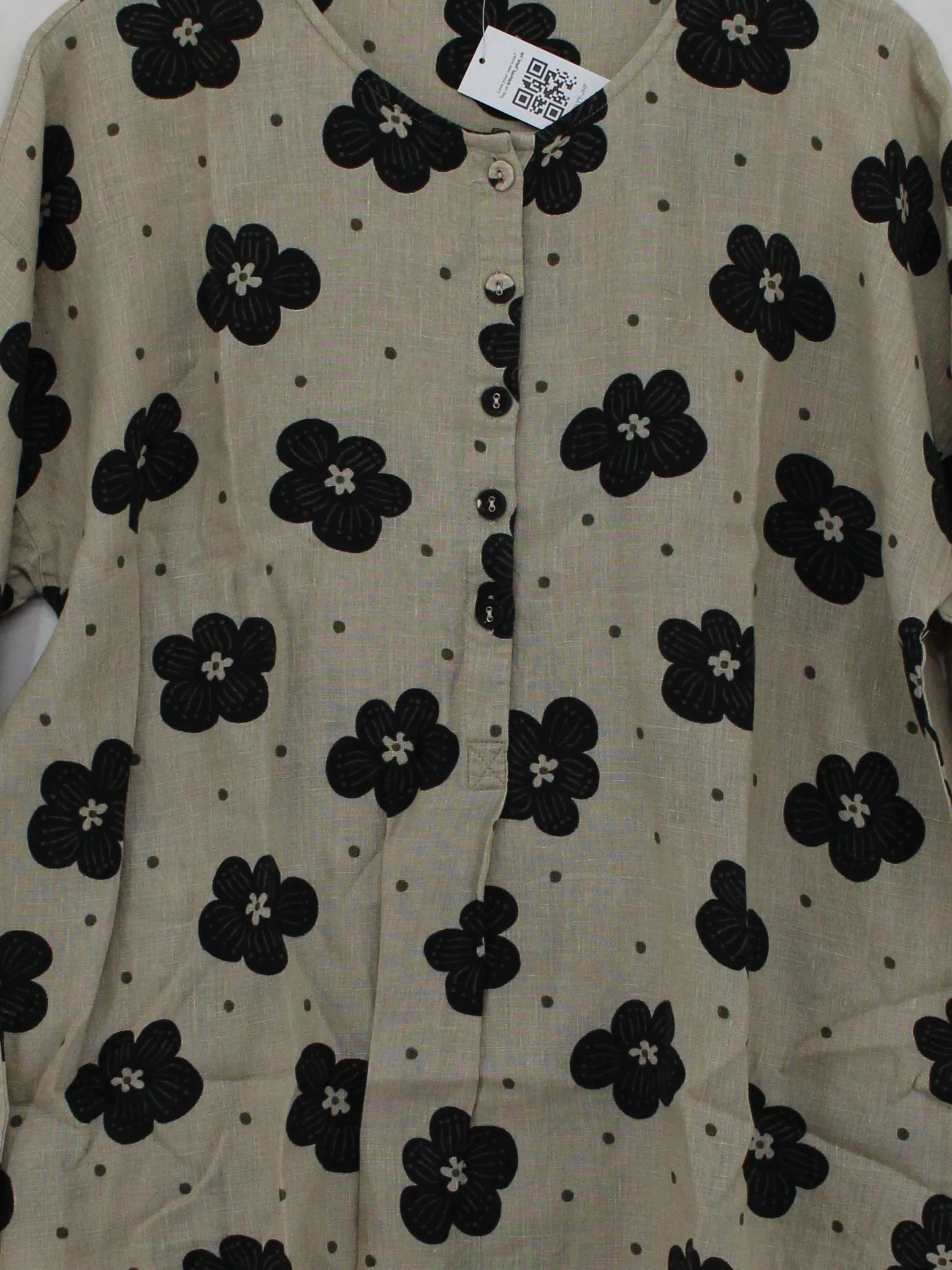 Gudrun Sjöden Women's Top L Cream Floral 100% Other 3/4 Sleeve Round Neck Tunic - Image 3