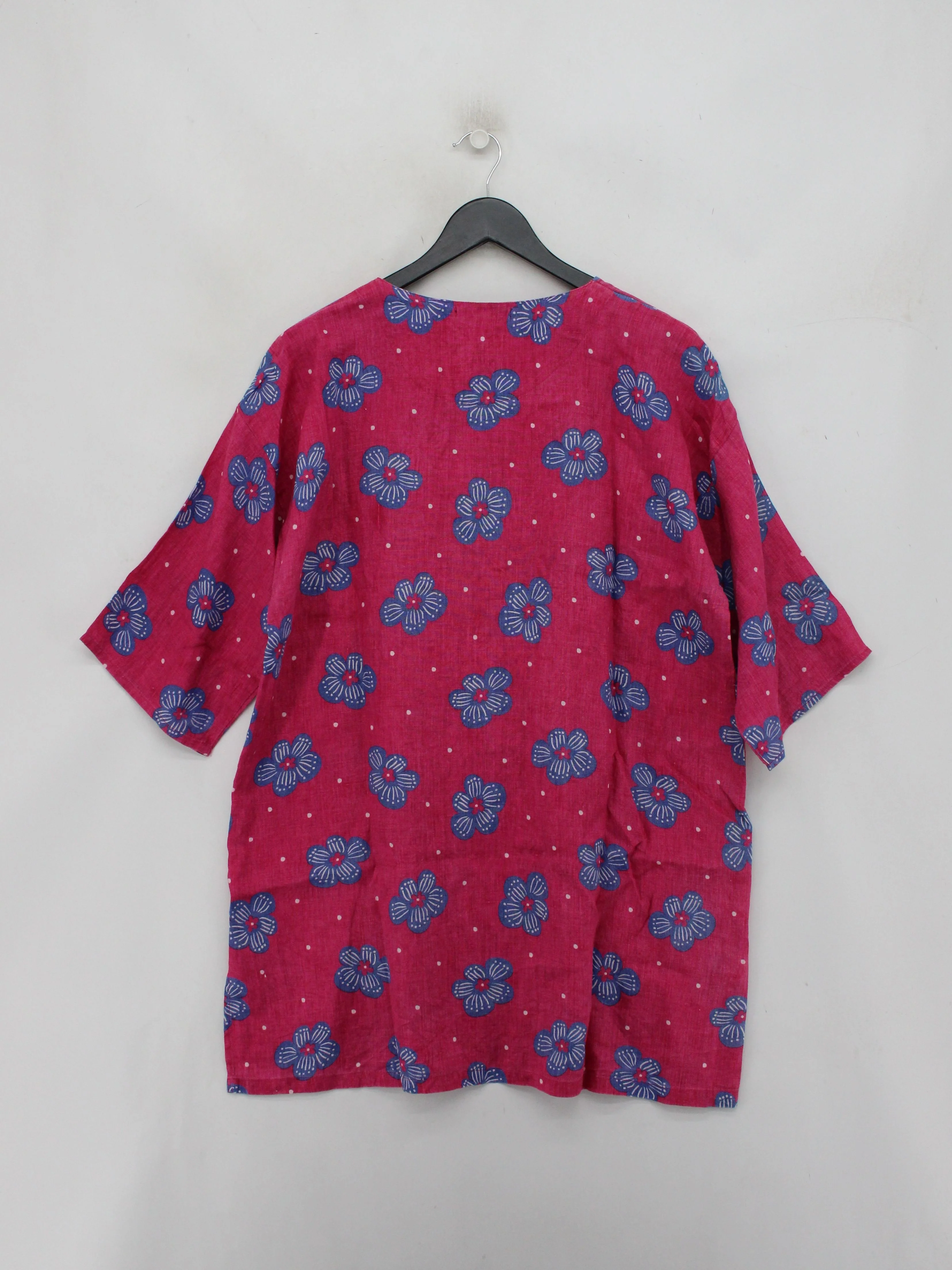 Gudrun Sjöden Women's Top L Pink Floral 100% Linen Short Sleeve Round Neck Tunic - Image 2
