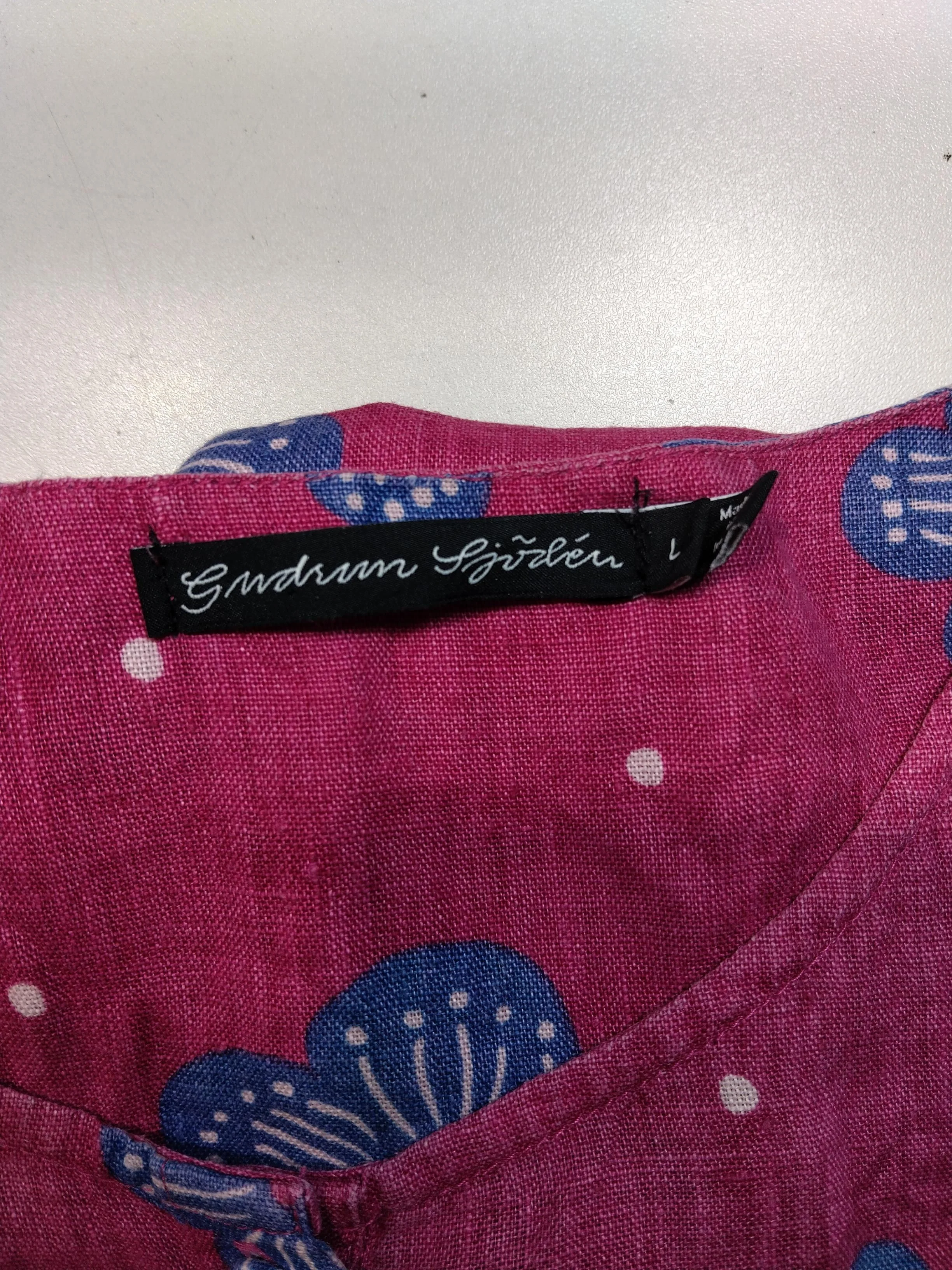 Gudrun Sjöden Women's Top L Pink Floral 100% Linen Short Sleeve Round Neck Tunic - Image 5
