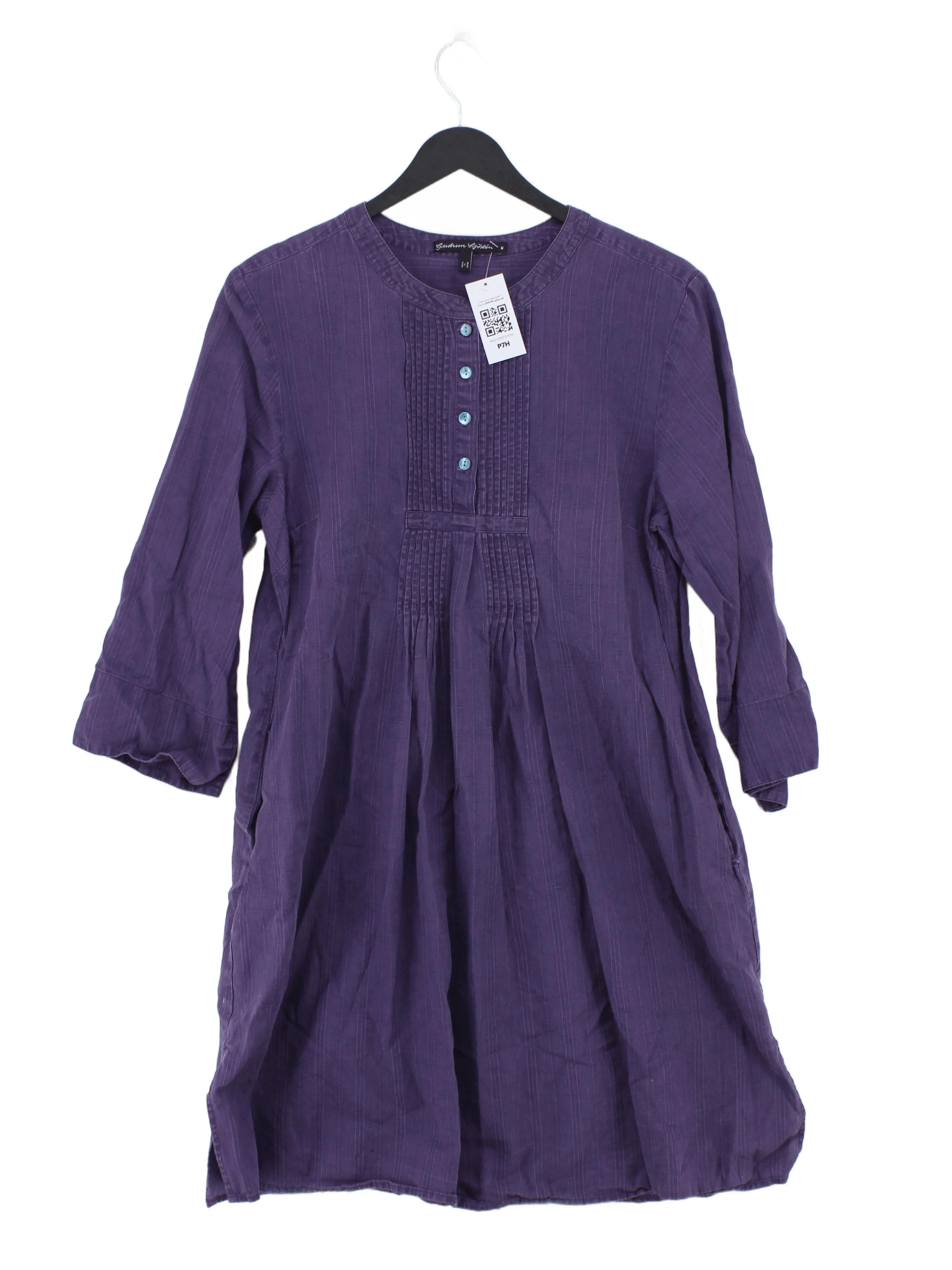Gudrun Sjöden Women's Top M Purple 100% Cotton 3/4 Sleeve Round Neck Tunic