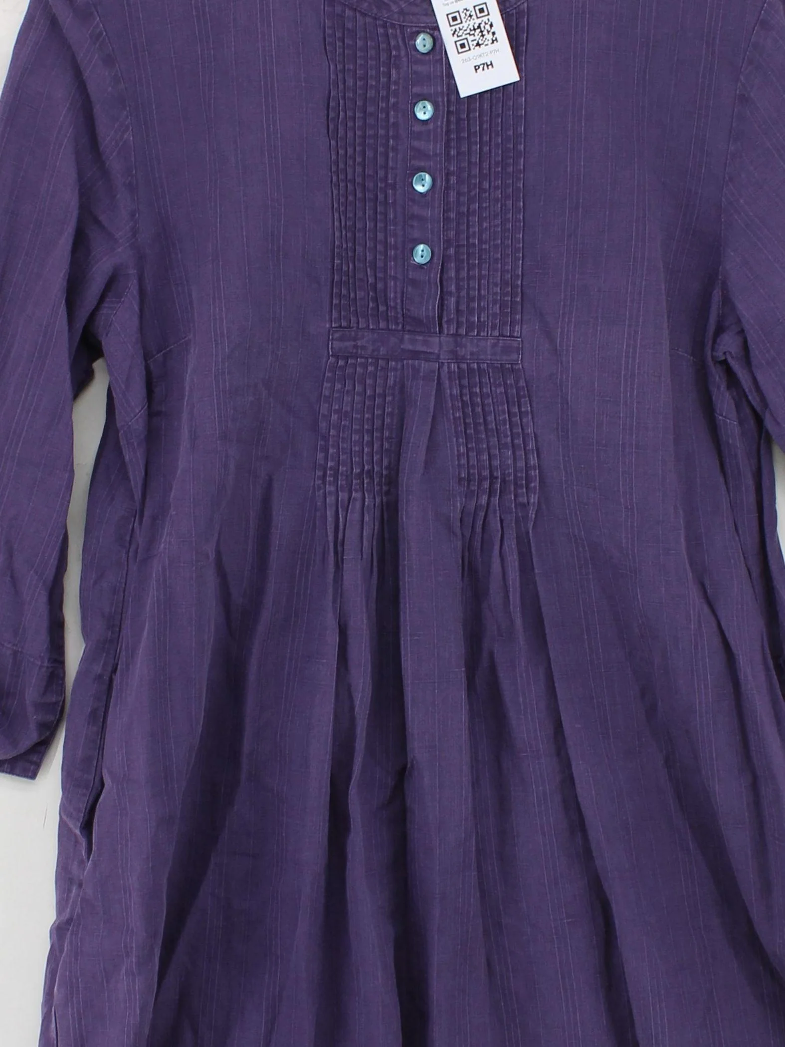 Gudrun Sjöden Women's Top M Purple 100% Cotton 3/4 Sleeve Round Neck Tunic - Image 3