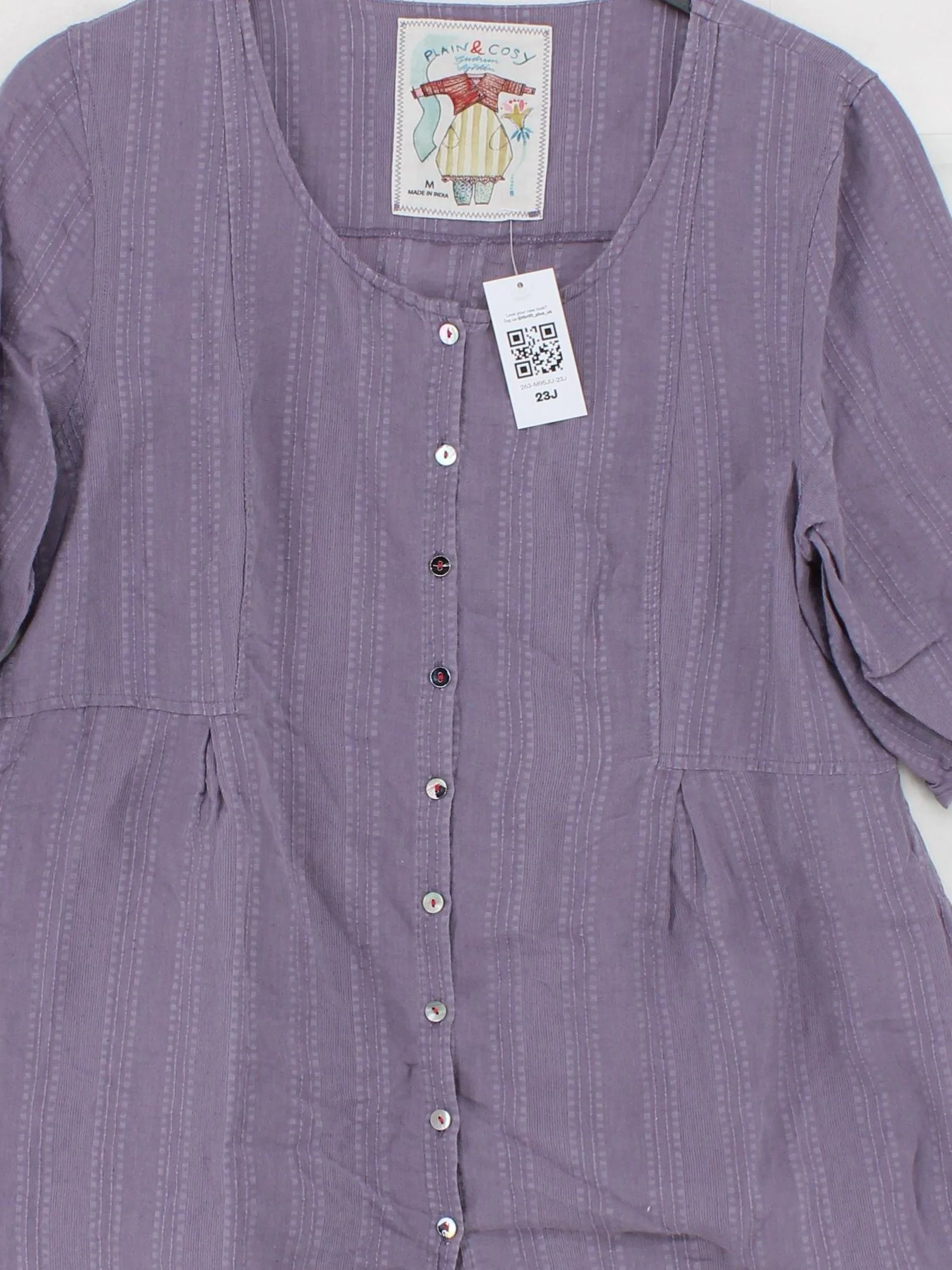 Gudrun Sjöden Women's Top M Purple Linen with Cotton Tunic - Image 3