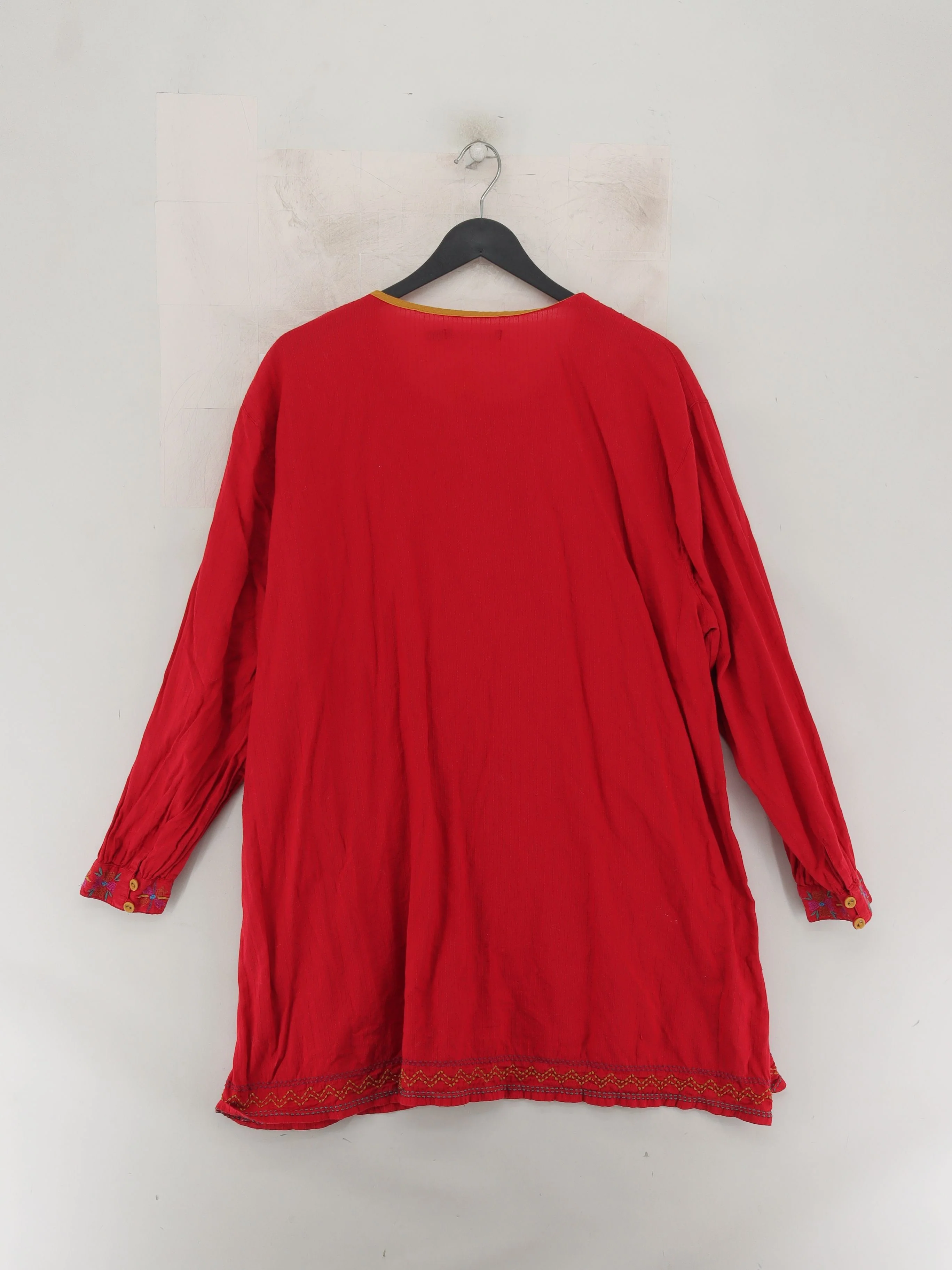 Gudrun Sjöden Women's Top XL Red Floral 100% Cotton Long Sleeve Round Neck Tunic - Image 2