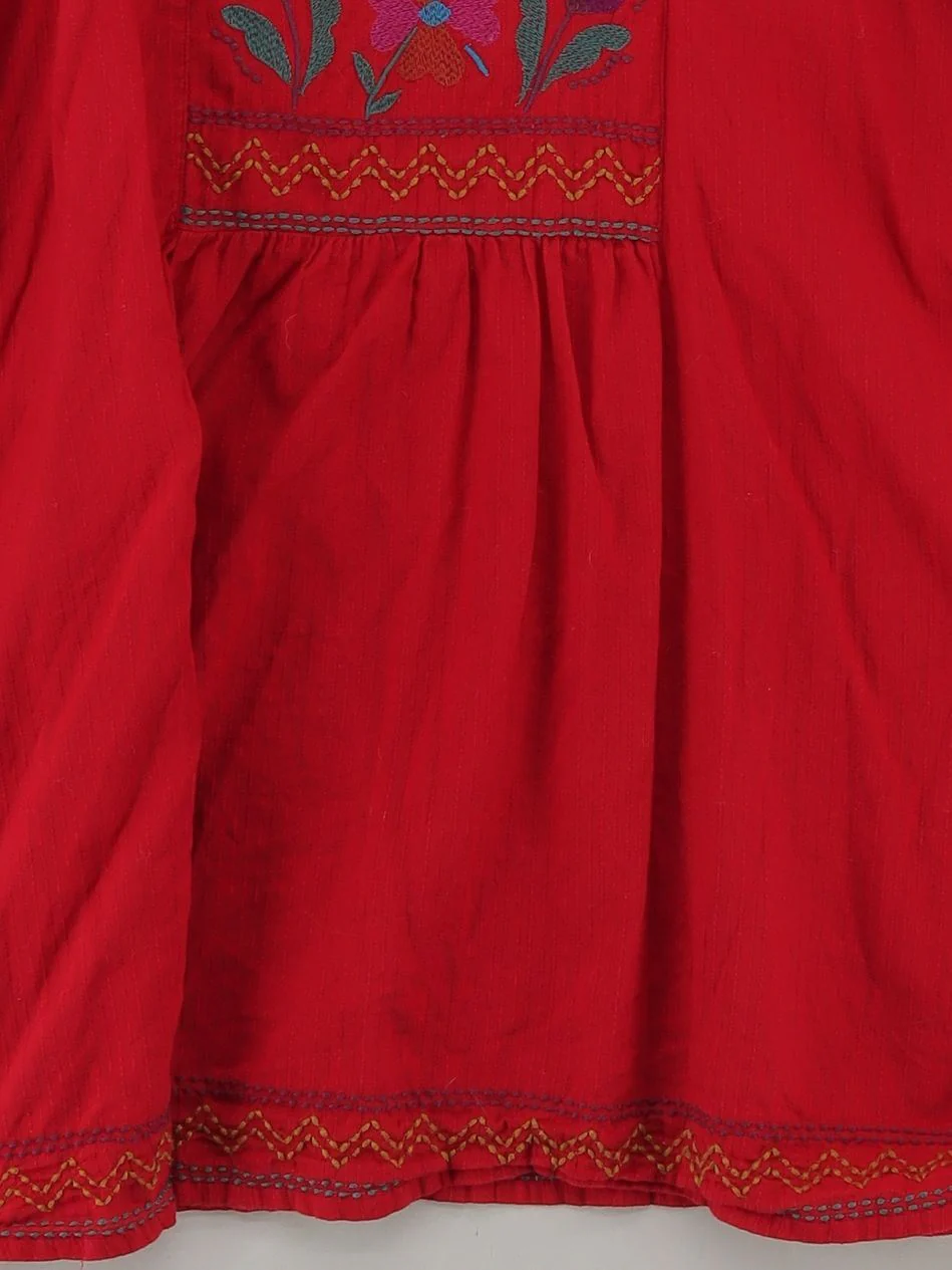 Gudrun Sjöden Women's Top XL Red Floral 100% Cotton Long Sleeve Round Neck Tunic - Image 4