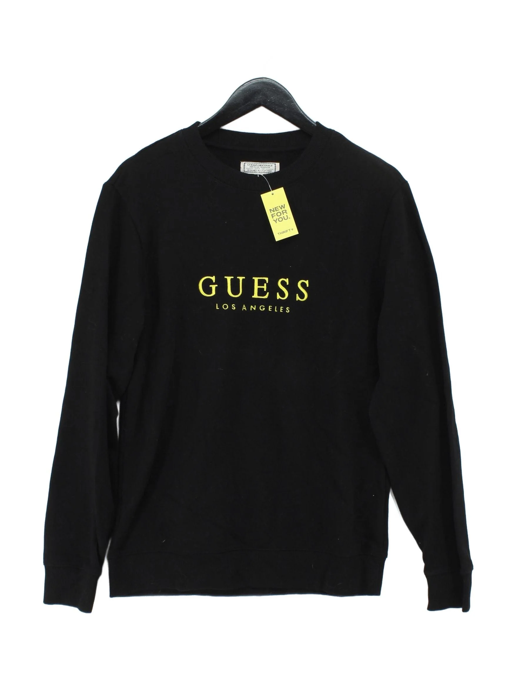 Guess Men's Jumper S Black Cotton with Polyester Crew Neck Pullover