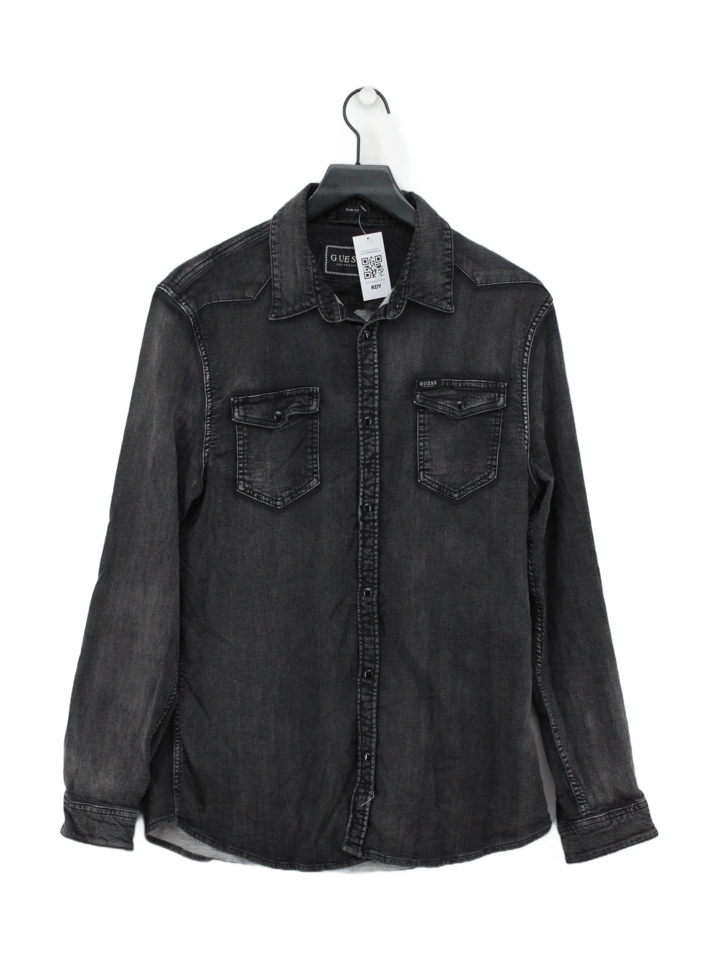 Guess Men's Shirt L Grey Cotton with Elastane Basic