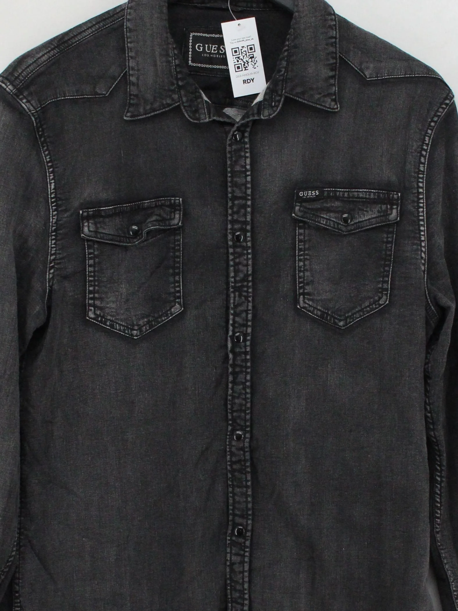 Guess Men's Shirt L Grey Cotton with Elastane Basic - Image 3