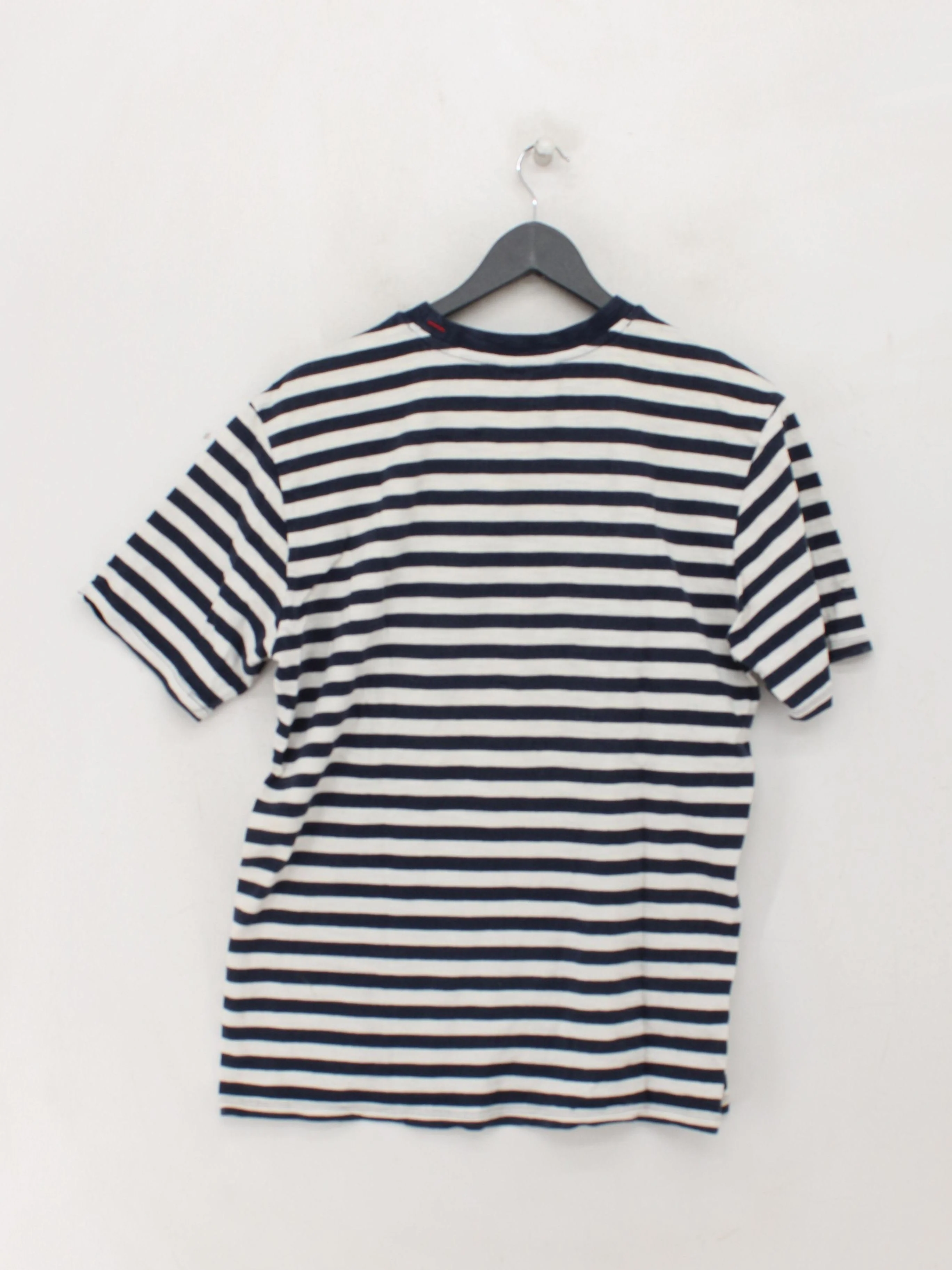 Guess Men's T-Shirt L Blue Striped 100% Cotton Basic - Image 2