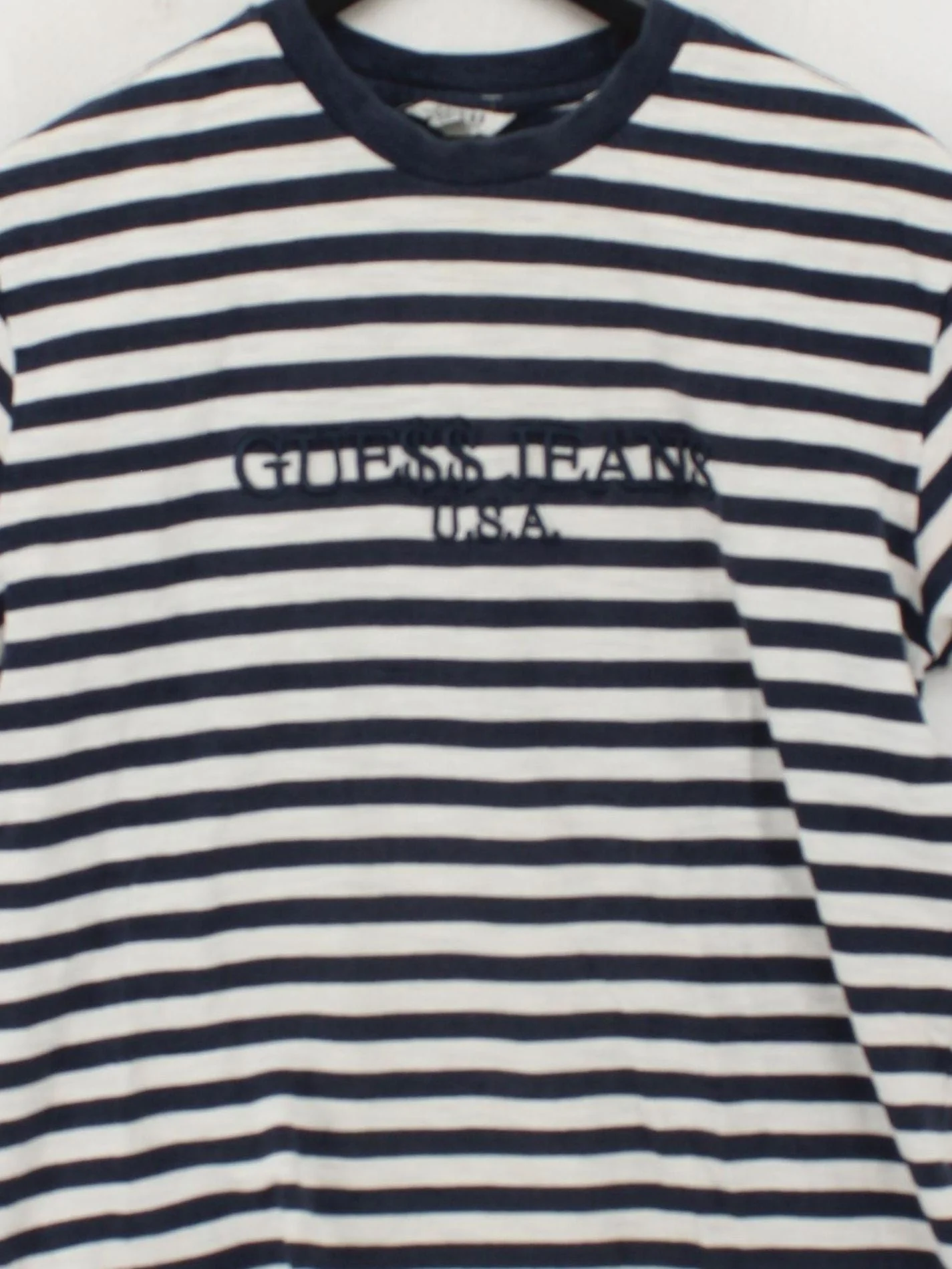 Guess Men's T-Shirt L Blue Striped 100% Cotton Basic - Image 3