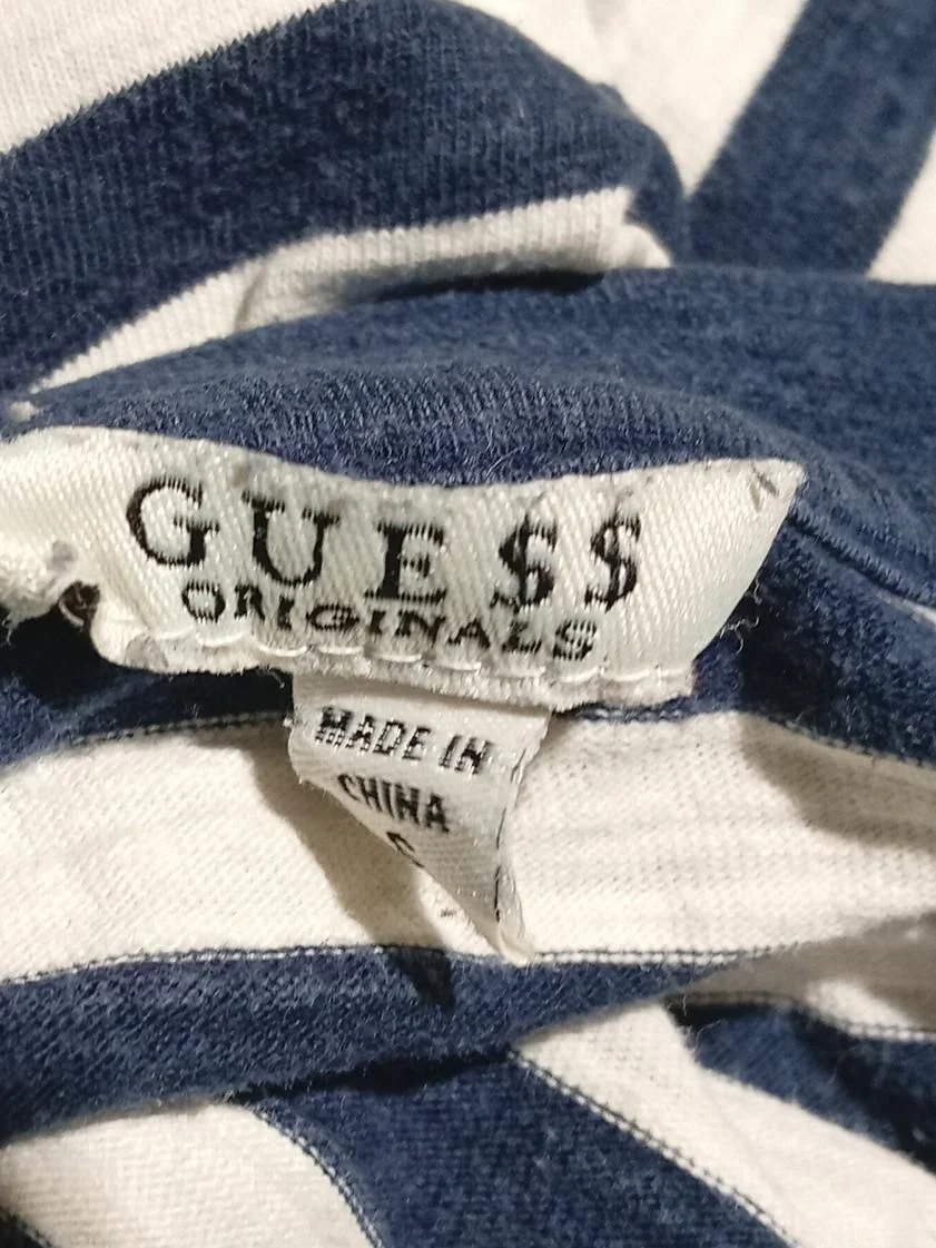 Guess Men's T-Shirt L Blue Striped 100% Cotton Basic - Image 6