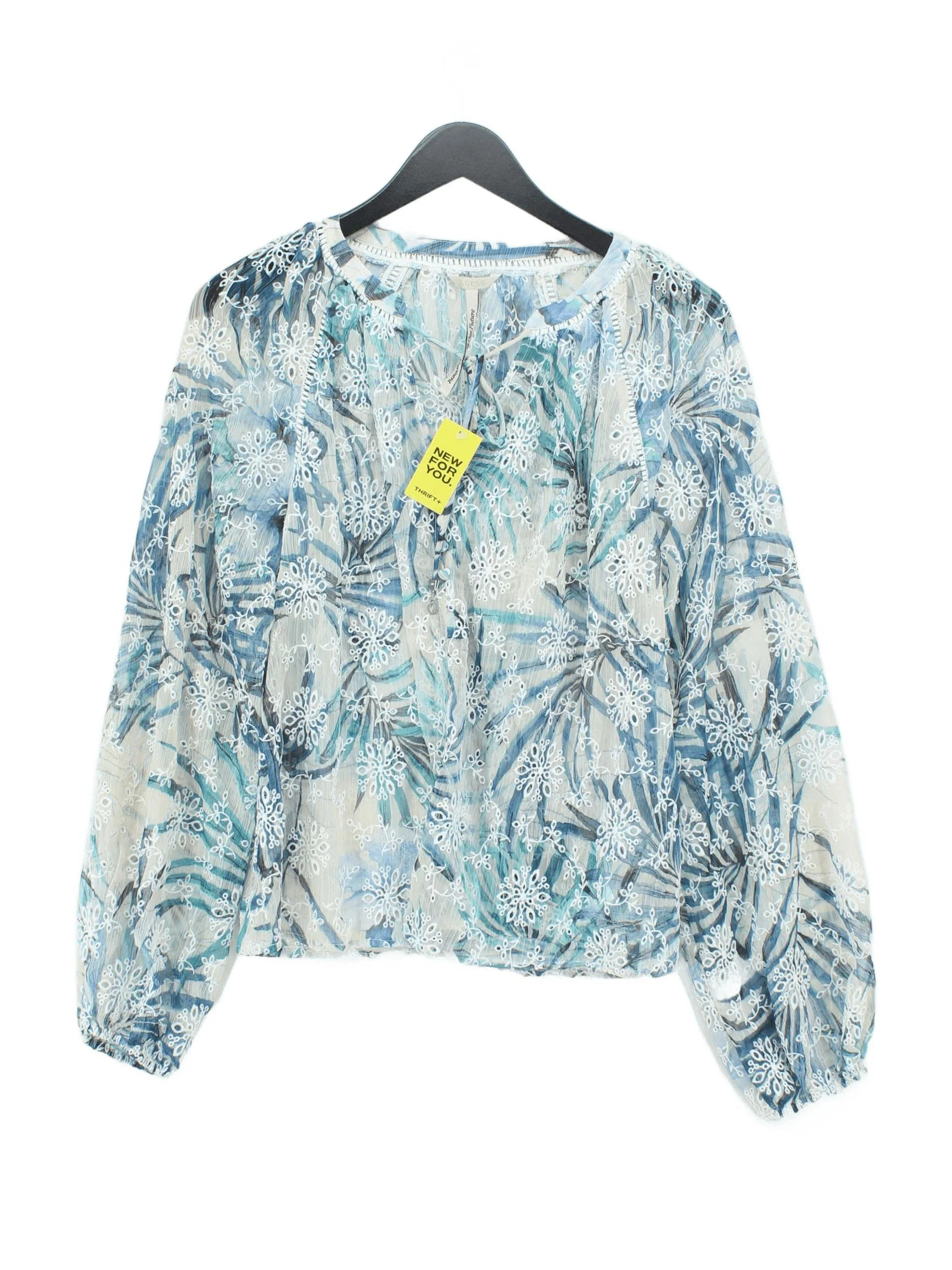 Guess Women's Blouse M Multi Floral 100% Polyester Long Sleeve Round Neck Basic