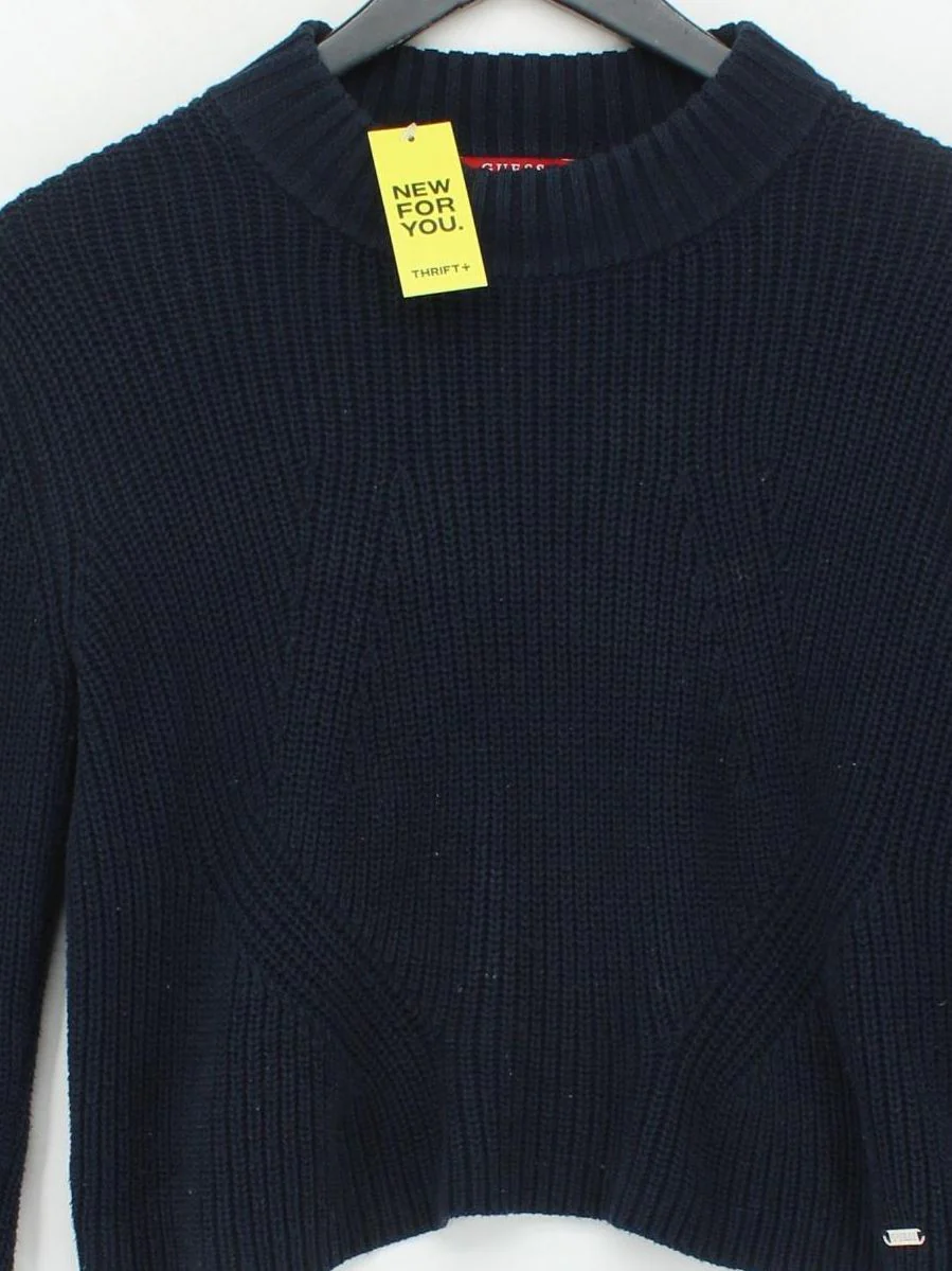 Guess Women's Jumper XS Blue Cotton with Acrylic High Neck Pullover - Image 3