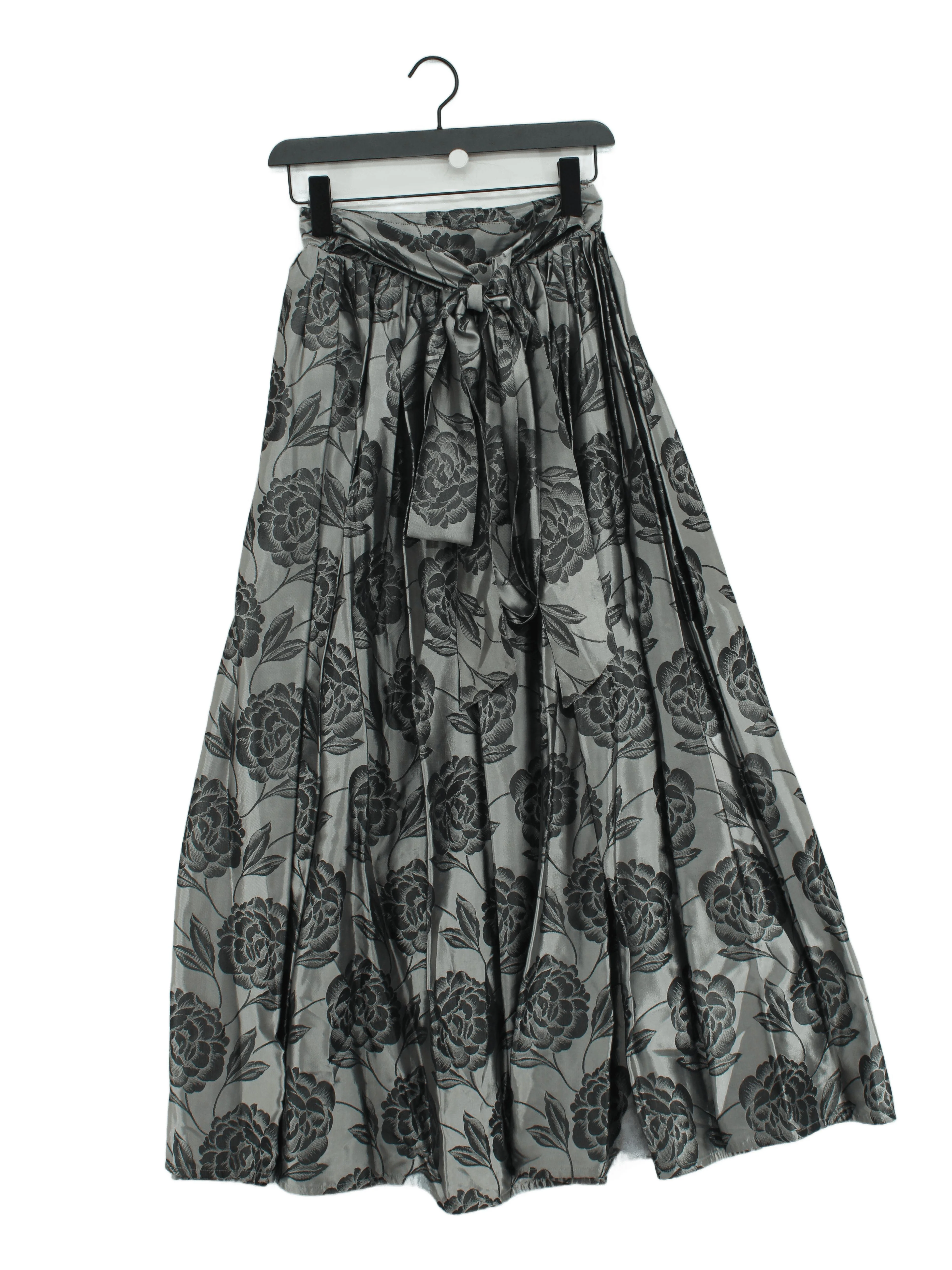 Guy Laroche Women's Maxi Skirt UK 8 Grey Floral Acetate with Silk Long Maxi