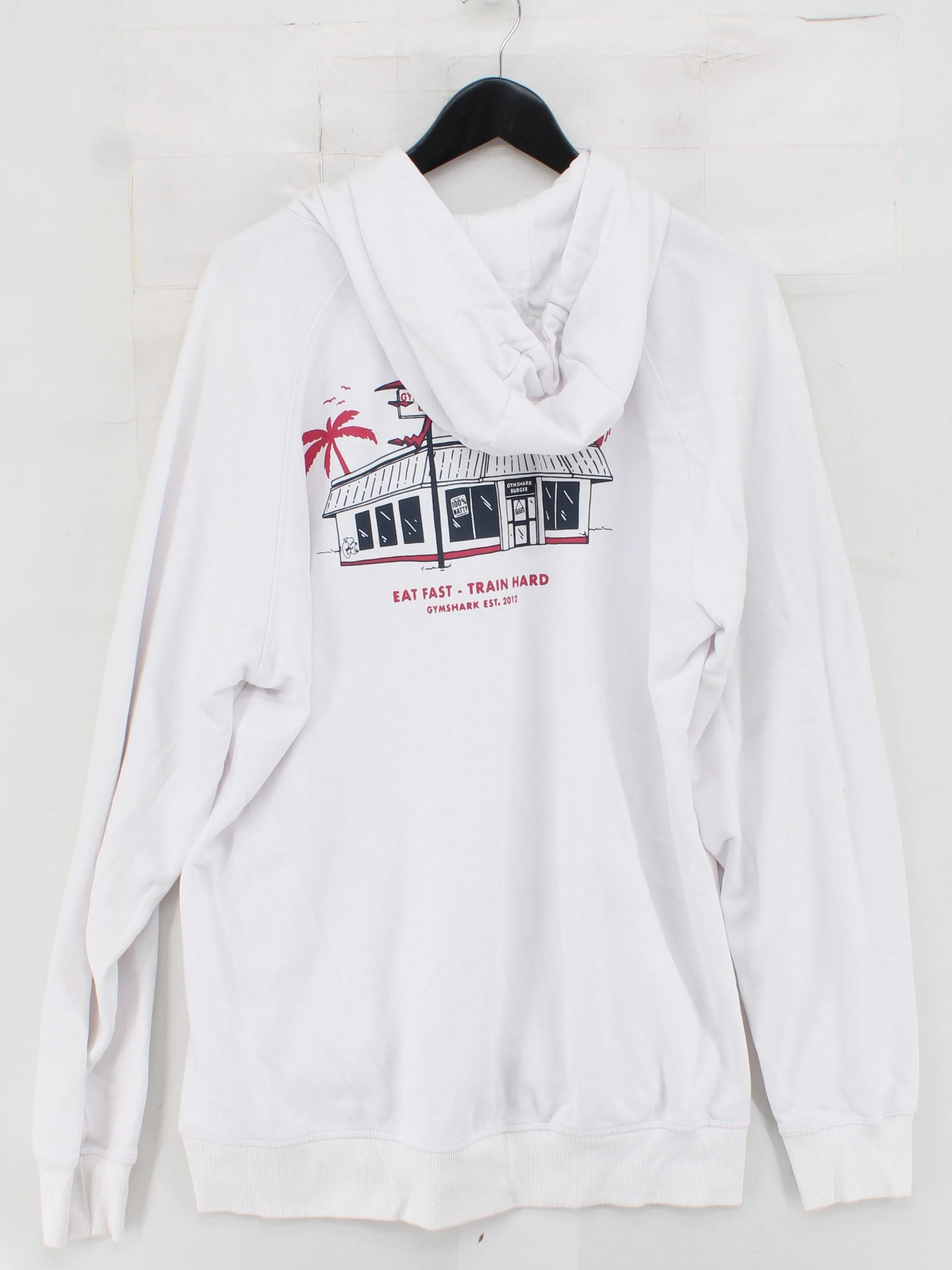 Gymshark Men's Hoodie XXXL White Graphic Cotton with Polyester Pullover - Image 2
